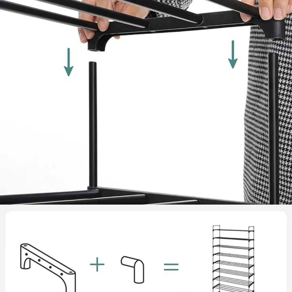 10-Tier Metal Tube Rack Elevated Shoe Shelf For Living Room Space Saving Storage Racks