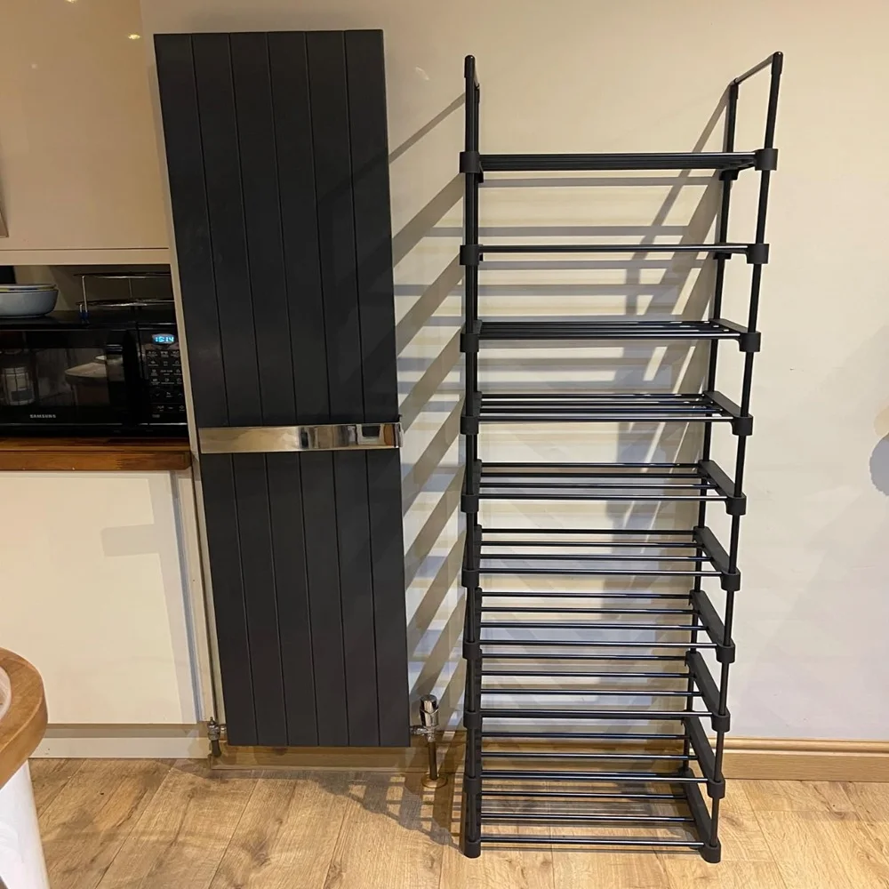 10-Tier Metal Tube Rack Elevated Shoe Shelf For Living Room Space Saving Storage Racks