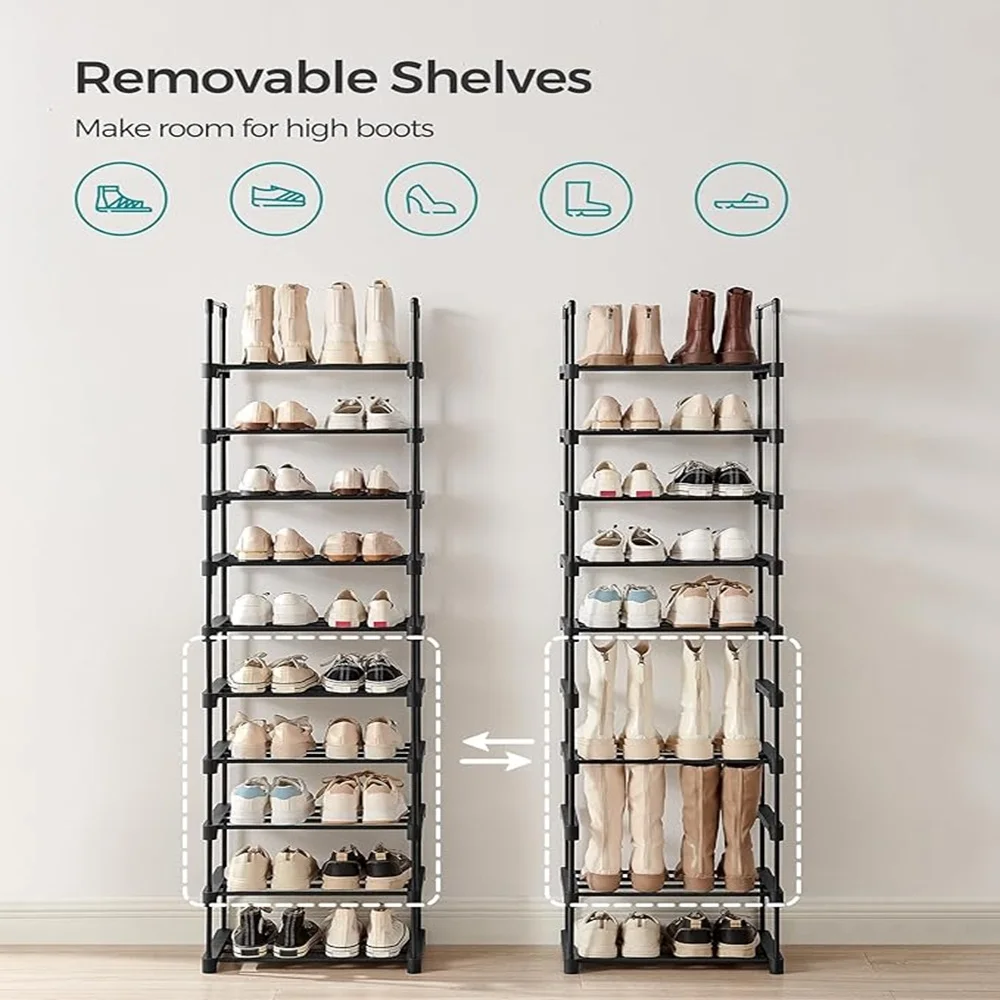 10-Tier Metal Tube Rack Elevated Shoe Shelf For Living Room Space Saving Storage Racks