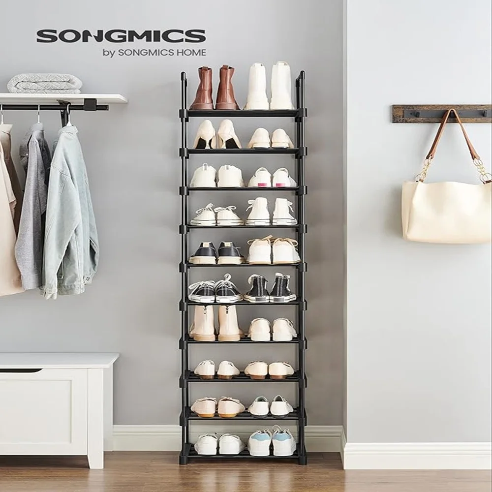10-Tier Metal Tube Rack Elevated Shoe Shelf For Living Room Space Saving Storage Racks