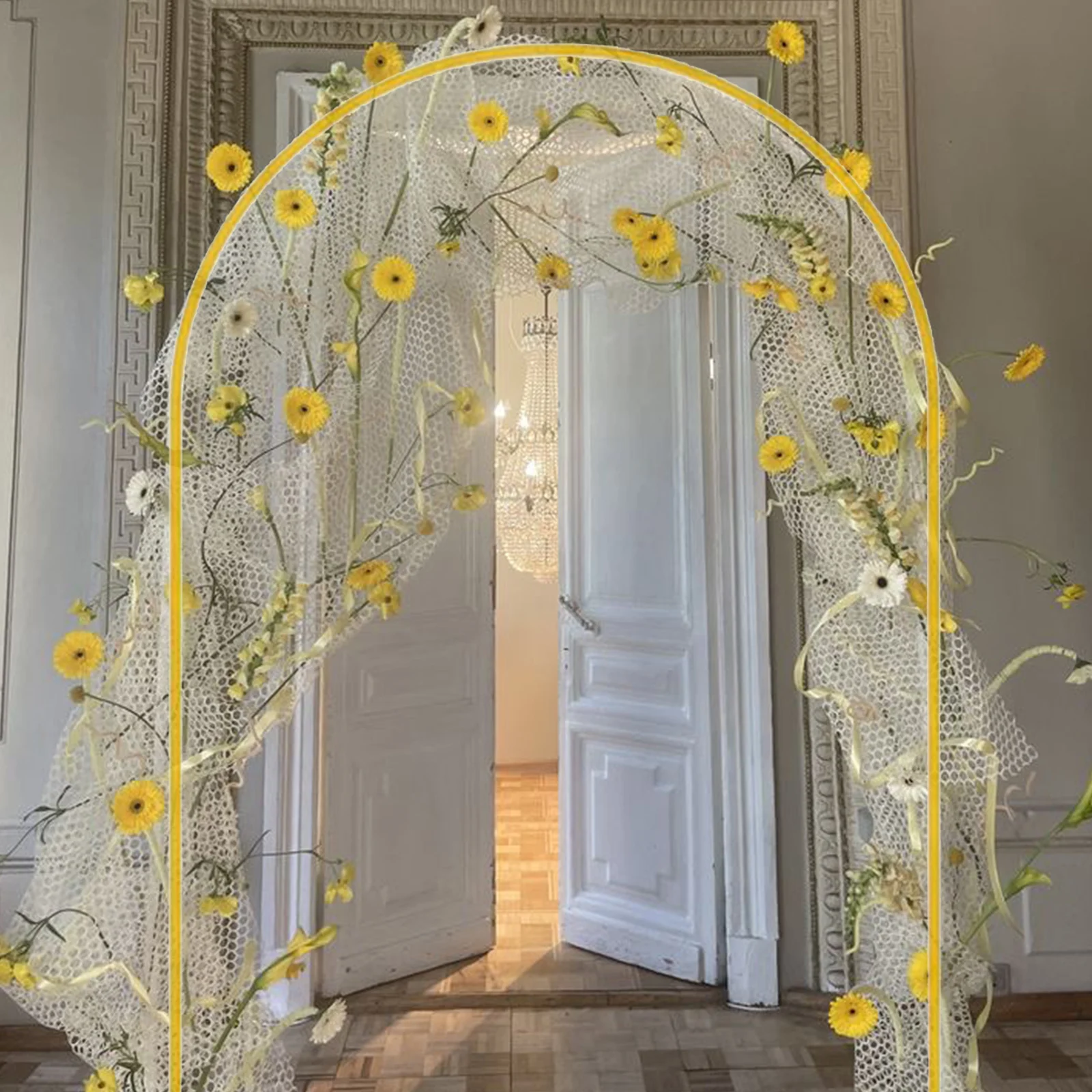 6.6/7.2ft Wedding Arch back drop Stand Square Gold Metal Arch back drop For Wedding Ceremony Outdoor Flower ball Arch