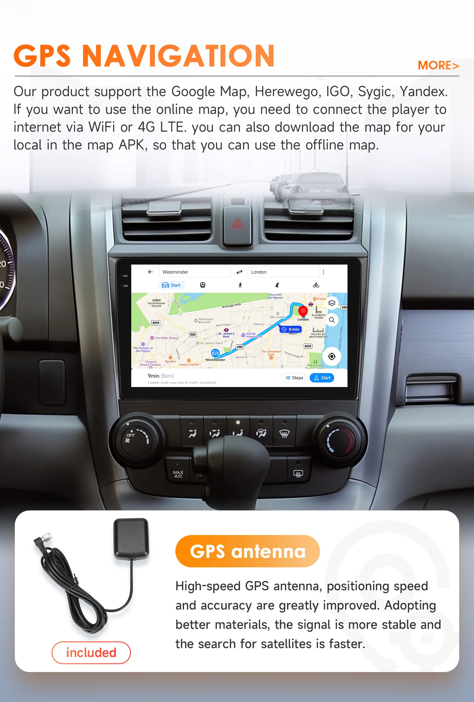 9" Hizpo 2Din Android14 Car Radio for Honda CRV CR-V 2007 - 2011 4G BT CarPlay Android Auto RDS DSP GPS Snapdragon 6115 360° CAM