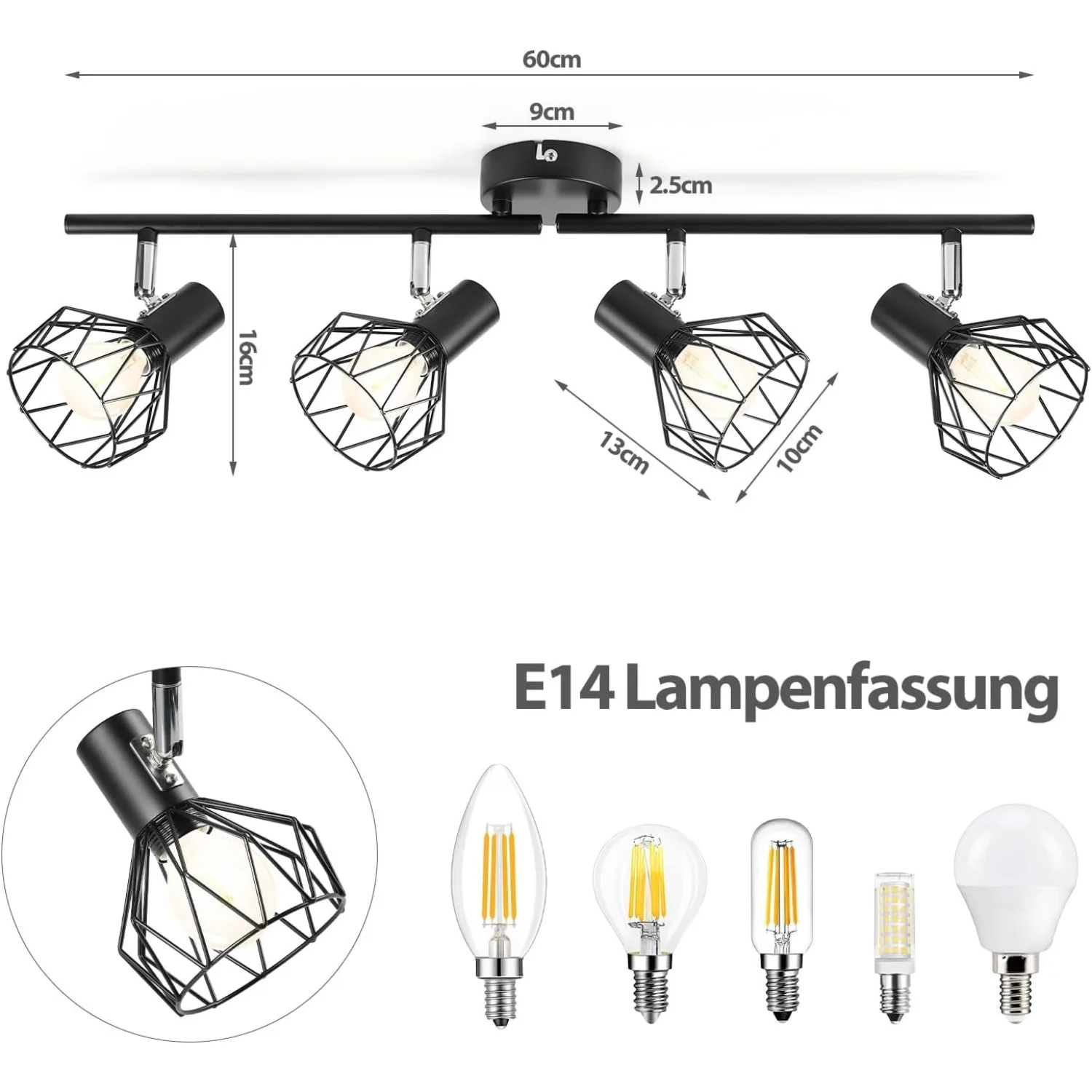 LED Ceiling Spotlight E14 350° Swivel Wall & Ceiling LED Spot Lamp for Kitchen/Living Room/Bedroom
