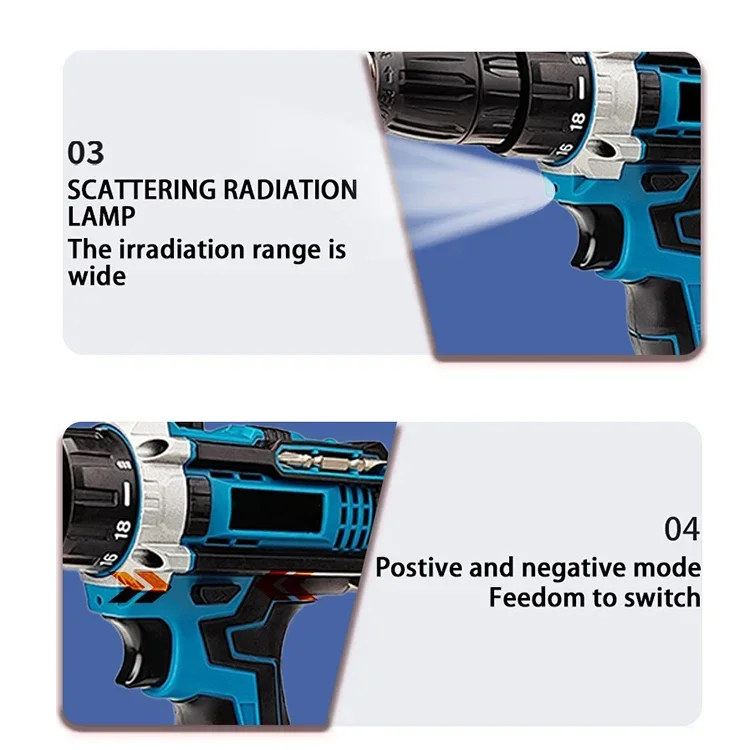 21V Cordless Electric Impact Drill Screwdriver 1600rpm High Speed Drills Rechargeable 32 Torque Household Drill Power DIY Tools