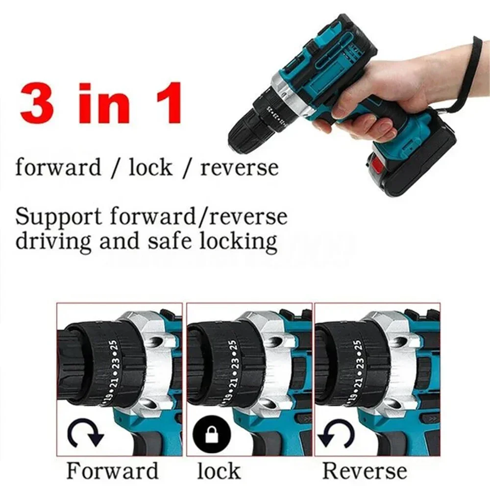 21V Cordless Electric Impact Drill Screwdriver 1600rpm High Speed Drills Rechargeable 32 Torque Household Drill Power DIY Tools