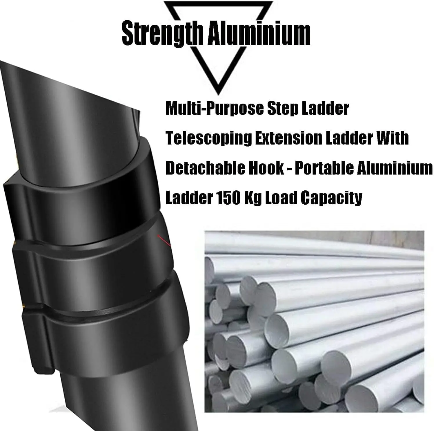 Black 5M Heavy Duty Telescopic Ladders 16.4FT Home Aluminum Extendable Roof Ladder With Detachable Hooks, Certificated EN131