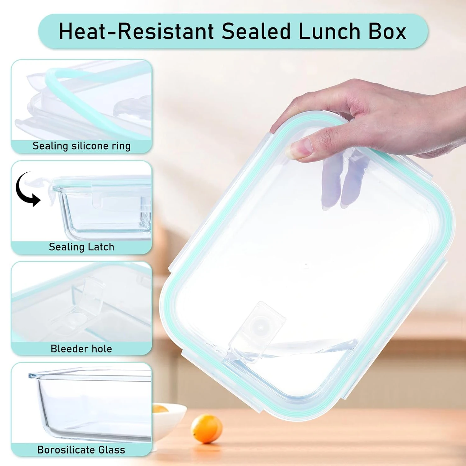 SIAZIH Rectangular Borosilicate Glass Food Storage Container With Lid Microwave Heating Sealed Household Lunch Box Refrigerated