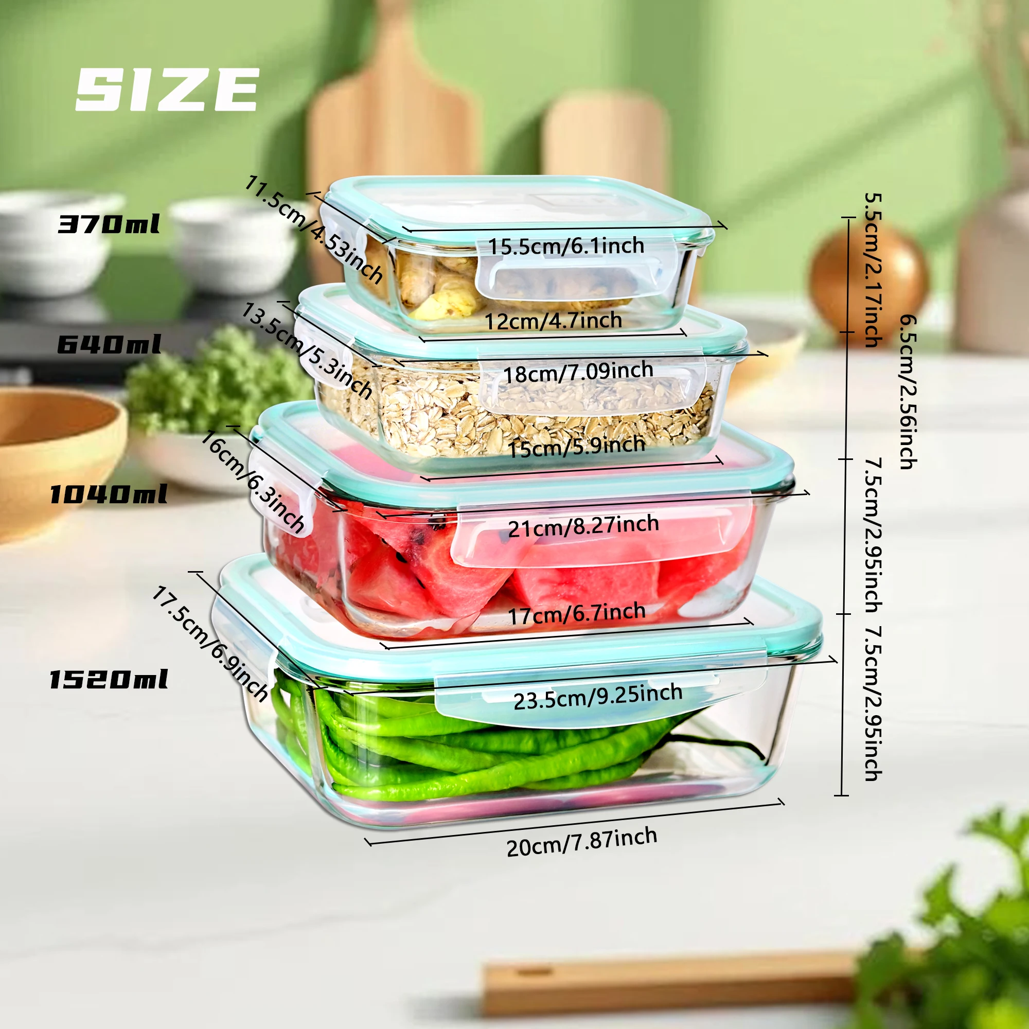 SIAZIH Rectangular Borosilicate Glass Food Storage Container With Lid Microwave Heating Sealed Household Lunch Box Refrigerated