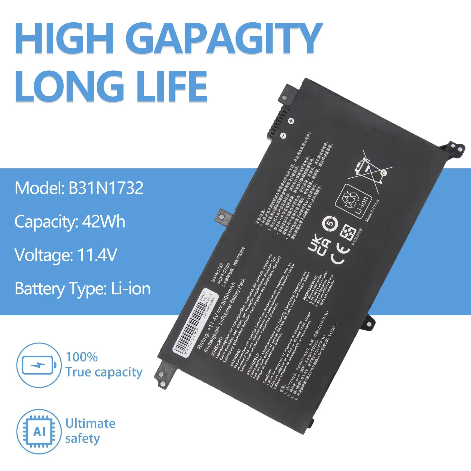 Oyomba B31N1732 Battery for ASUS X571GT X571GD X430FN X430FA X430UA VivoBook S14 S430FA S430FN S430UA S430UAN S430UA-EB015T