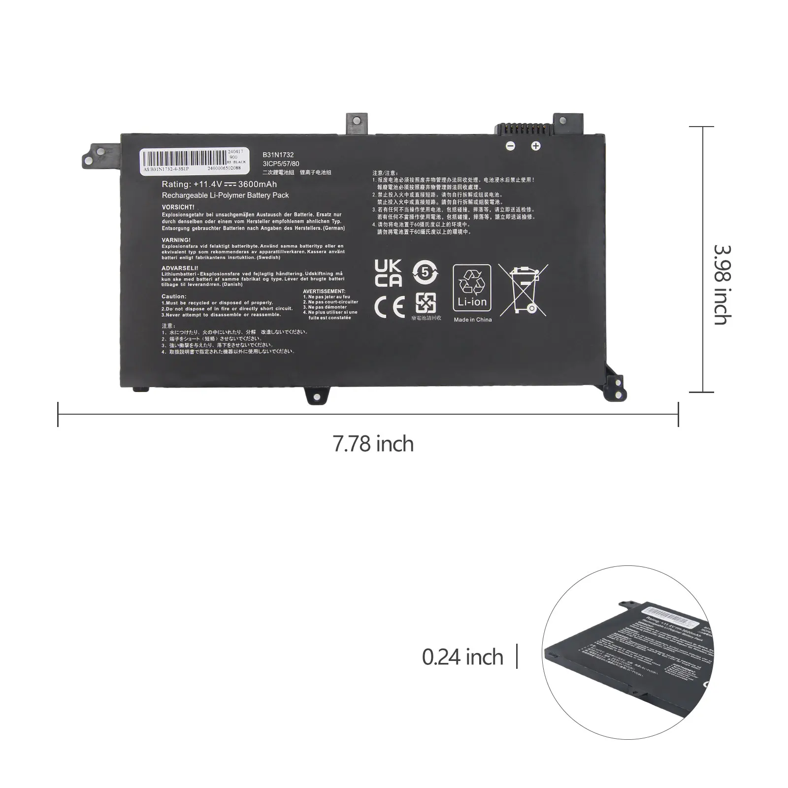 Oyomba B31N1732 Battery for ASUS X571GT X571GD X430FN X430FA X430UA VivoBook S14 S430FA S430FN S430UA S430UAN S430UA-EB015T