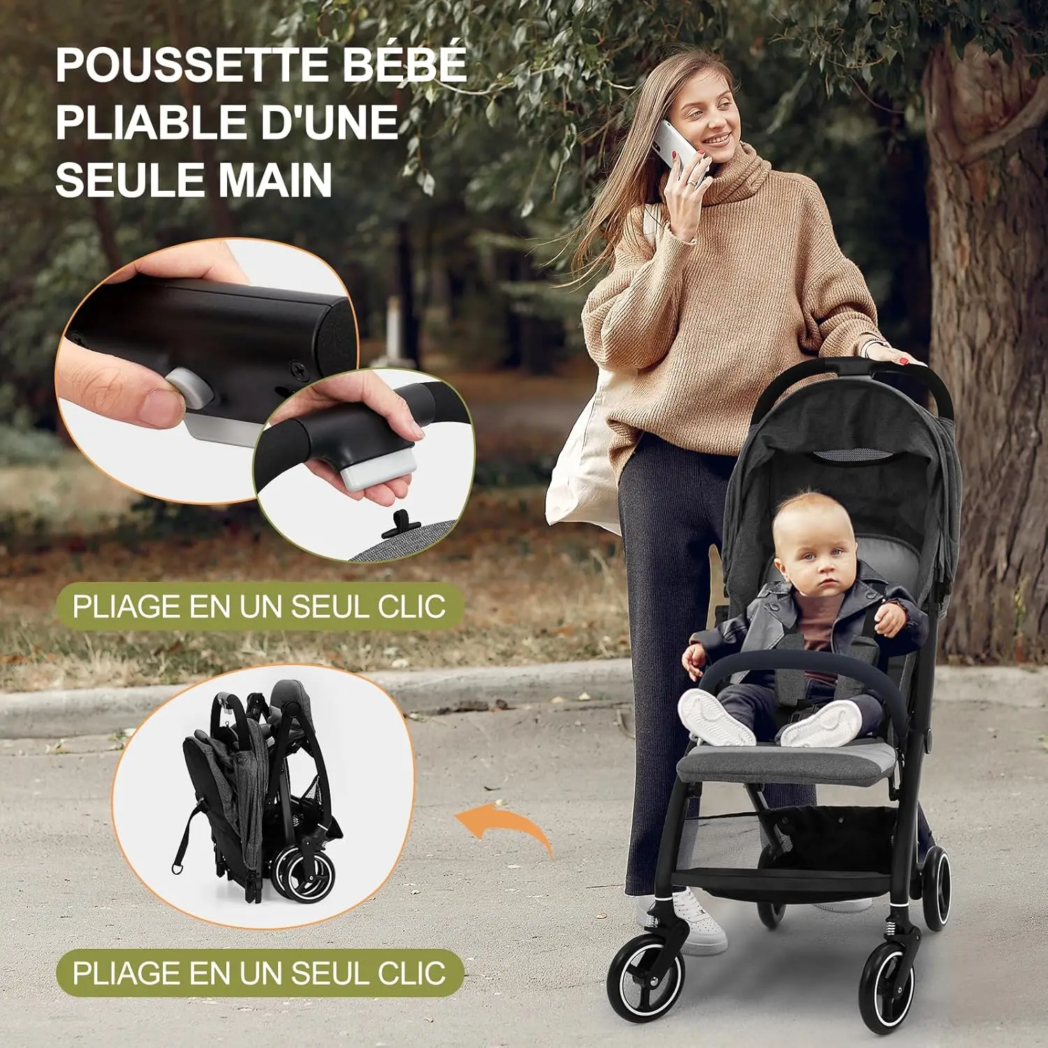 Stroller Rods Compact Stroller Ultra Light Baby Stroller Up to 22 Kg Foldable One Hand Adjustable Back Eva Tyres Sun Shade