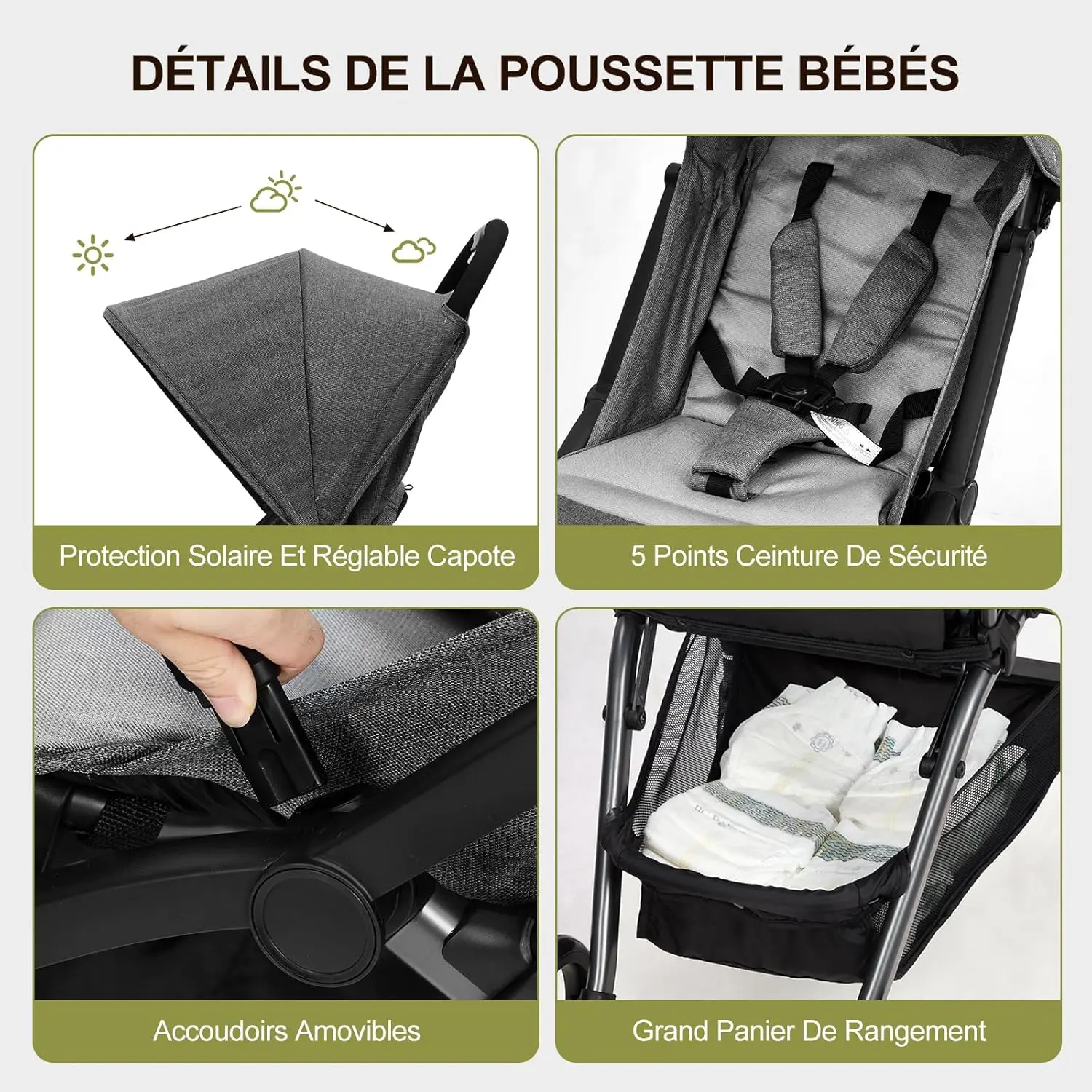 Stroller Rods Compact Stroller Ultra Light Baby Stroller Up to 22 Kg Foldable One Hand Adjustable Back Eva Tyres Sun Shade