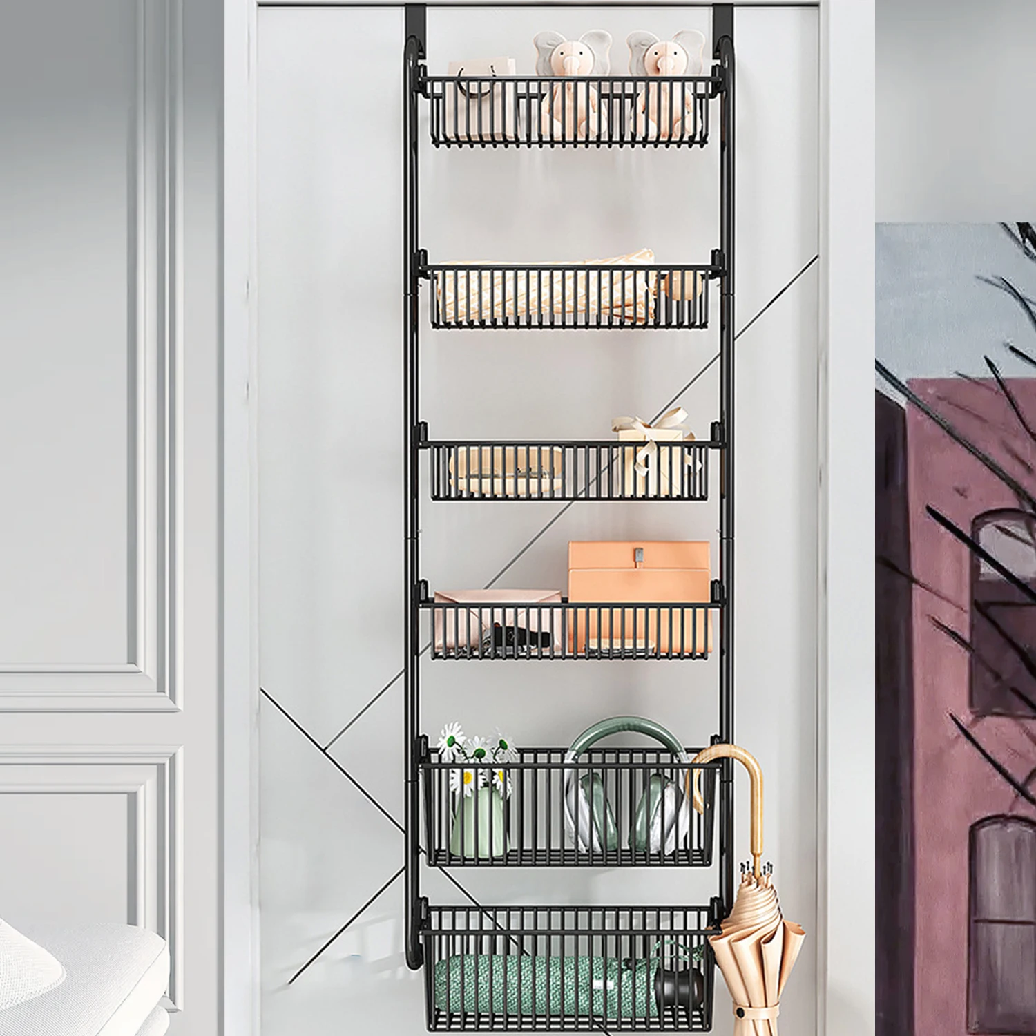 6 Layer Door Hanging Storage Basket No Need To Drill Holes For Storing Household Item Clothing Toys Bathroom Shelf Organizer