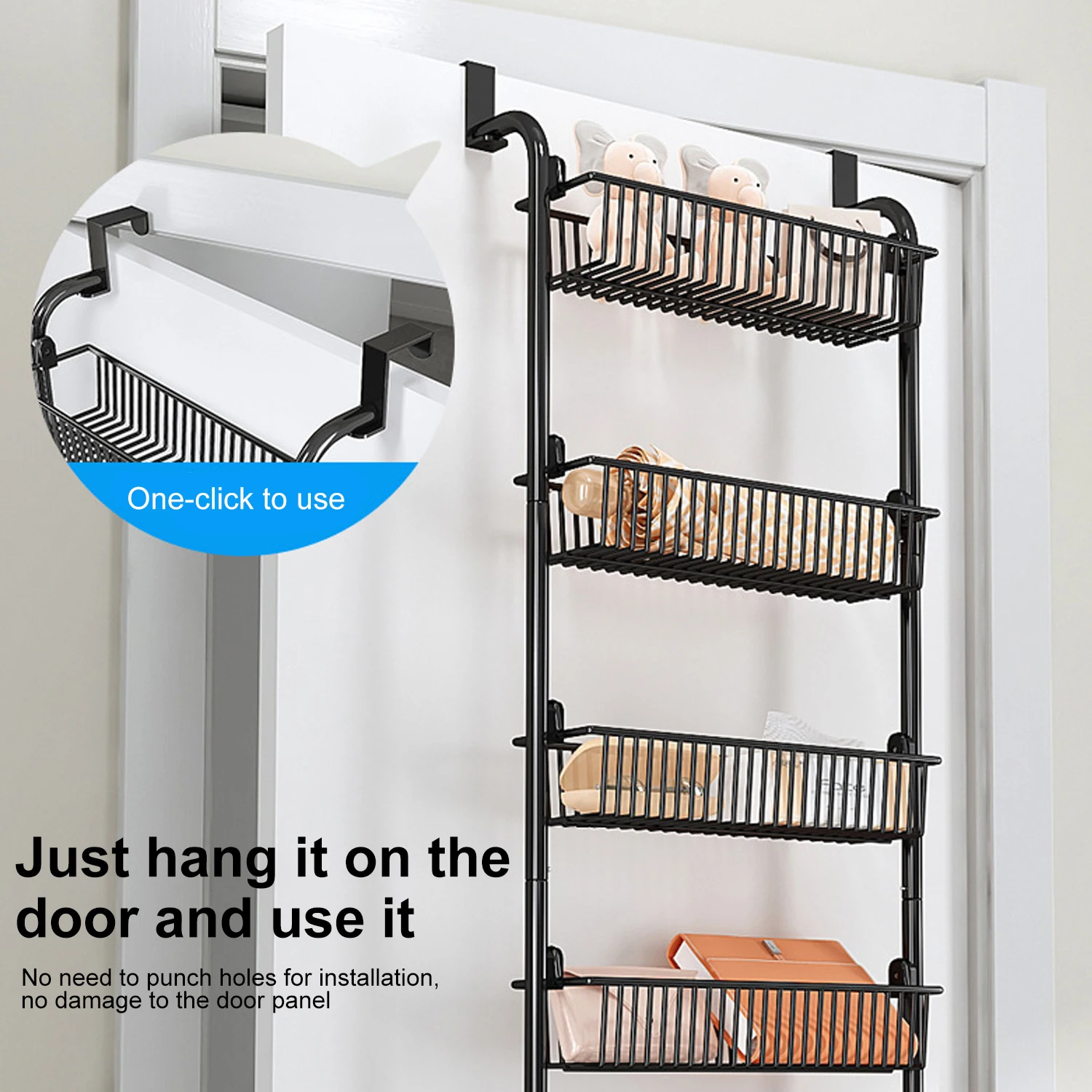 6 Layer Door Hanging Storage Basket No Need To Drill Holes For Storing Household Item Clothing Toys Bathroom Shelf Organizer