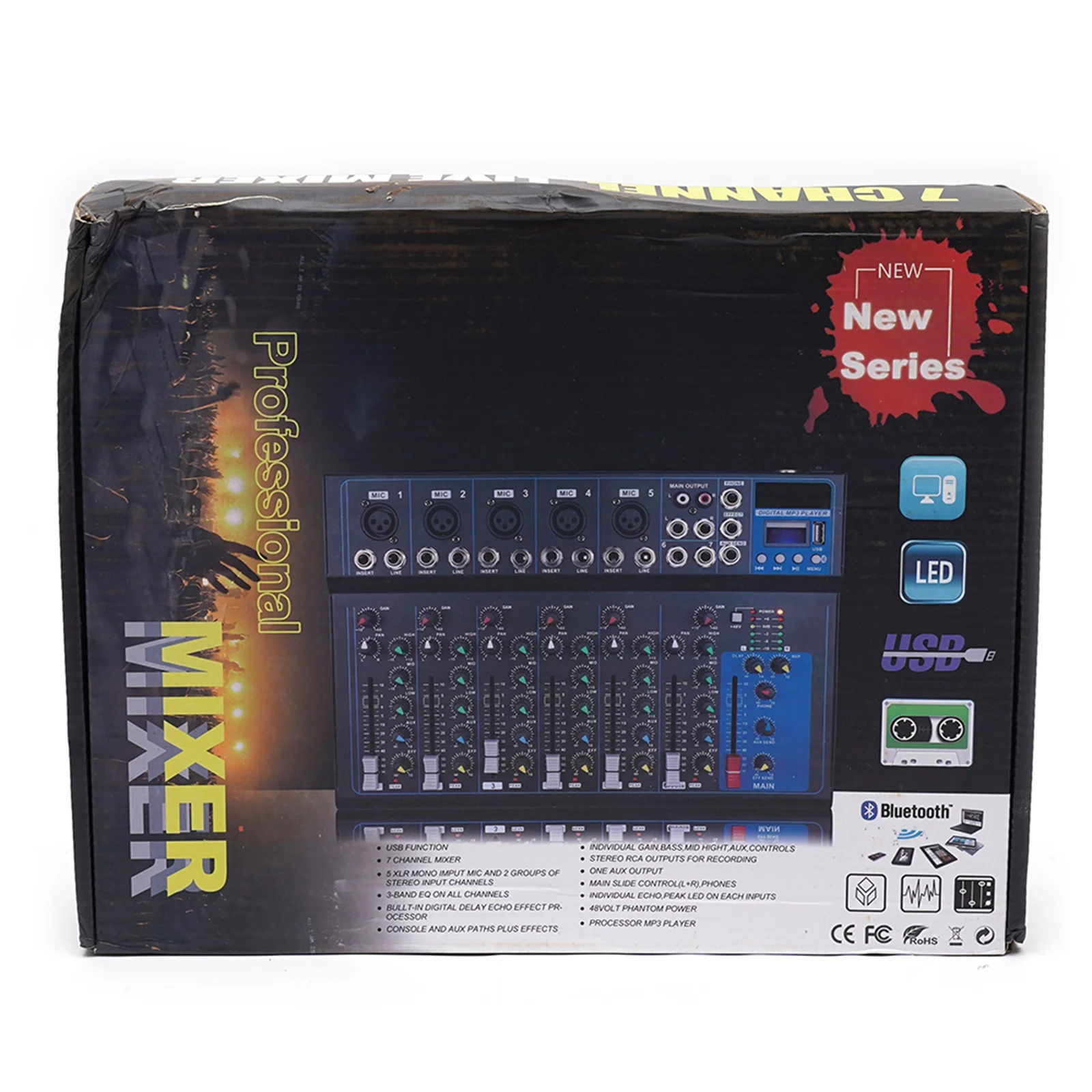 7-Kanal Professional Audio-Mixer, 7 Kanal Sound Mixing Console Digitaler Audio Mixer Stereo DJ Mixer Soundboard Konsole