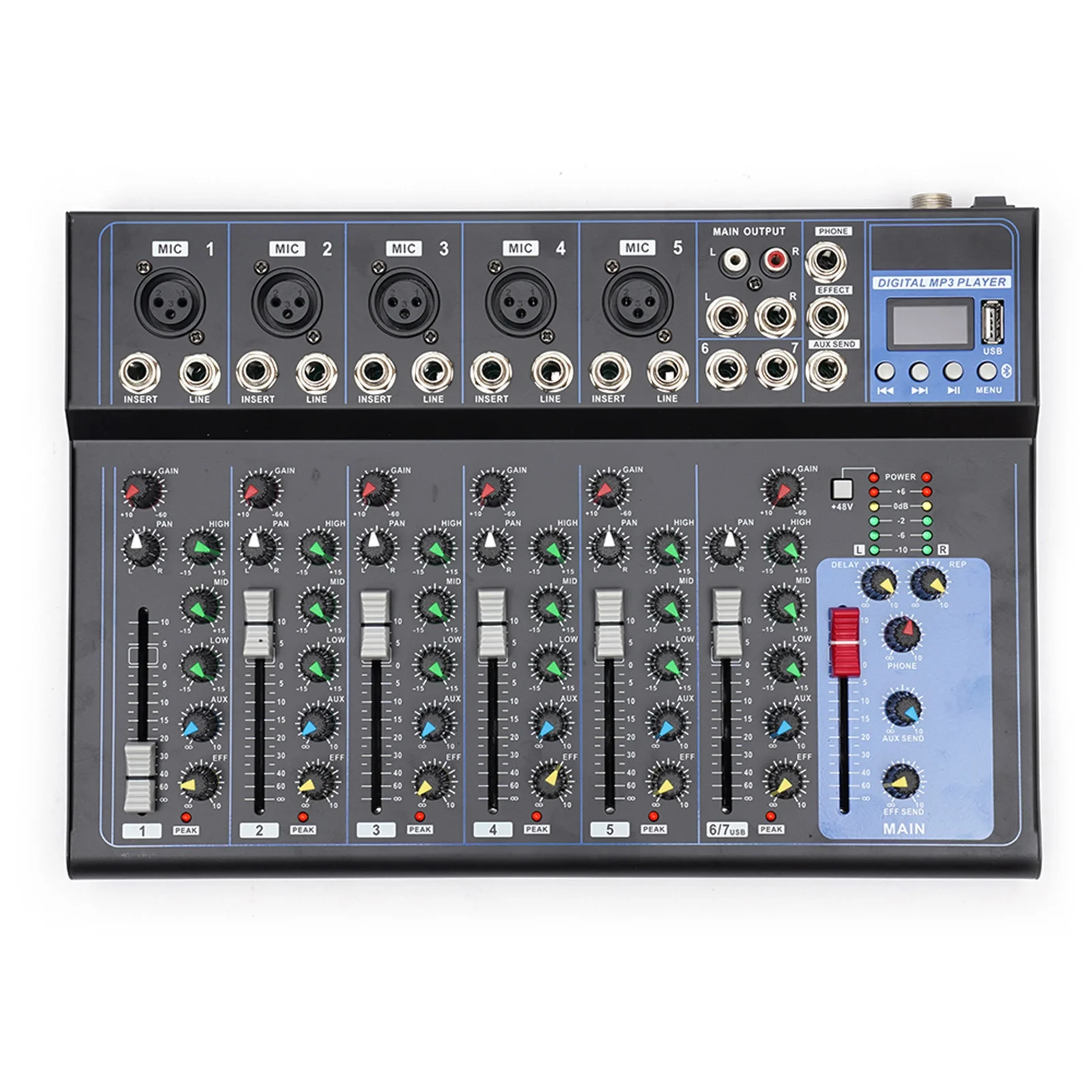 7-Kanal Professional Audio-Mixer, 7 Kanal Sound Mixing Console Digitaler Audio Mixer Stereo DJ Mixer Soundboard Konsole