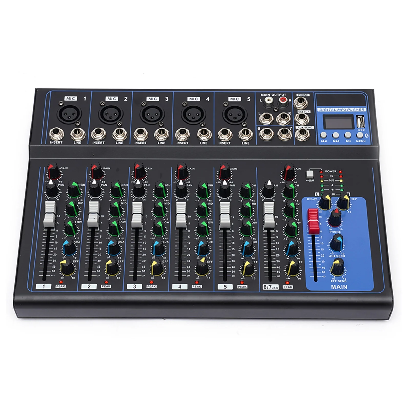 7-Kanal Professional Audio-Mixer, 7 Kanal Sound Mixing Console Digitaler Audio Mixer Stereo DJ Mixer Soundboard Konsole
