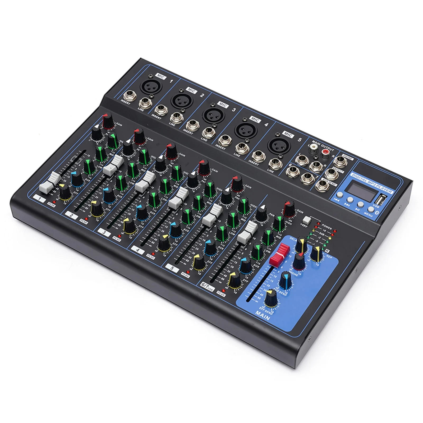 7-Kanal Professional Audio-Mixer, 7 Kanal Sound Mixing Console Digitaler Audio Mixer Stereo DJ Mixer Soundboard Konsole