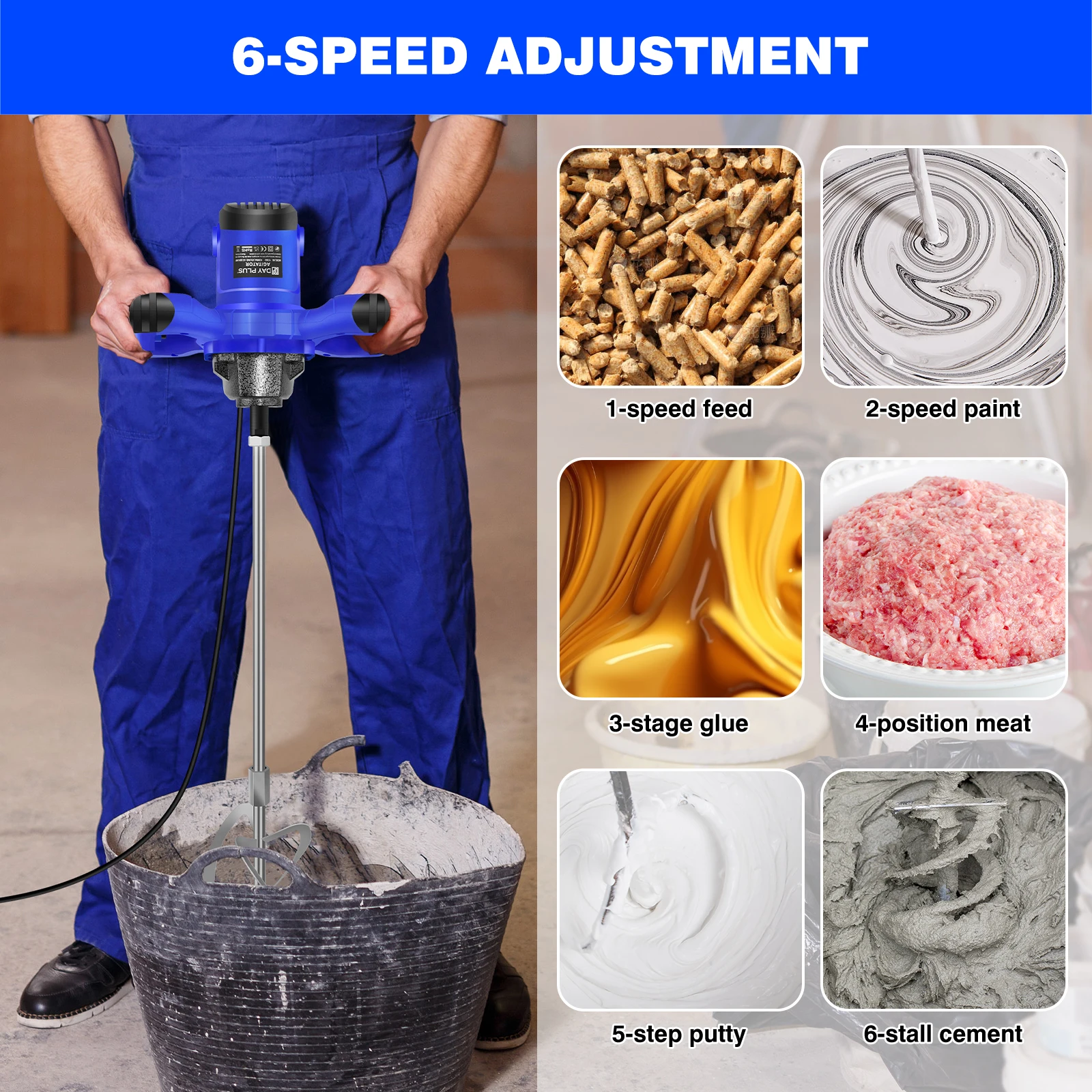 2600W Handheld Paddle Mixer, 6-Speed Electric Mortar Mixer for Plaster, Grout & Paint – Corded 230V UK Plug