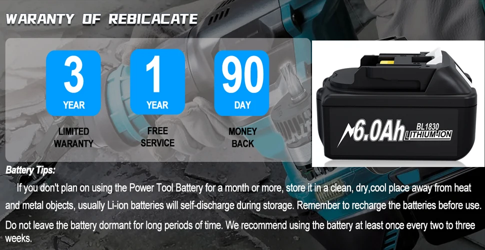 For Makita 18V 6.0Ah 9.0Ah Lithium-ion Replacement Battery Compatible For Makita BL1830 BL1840 BL1860 BL1890 Power Tools