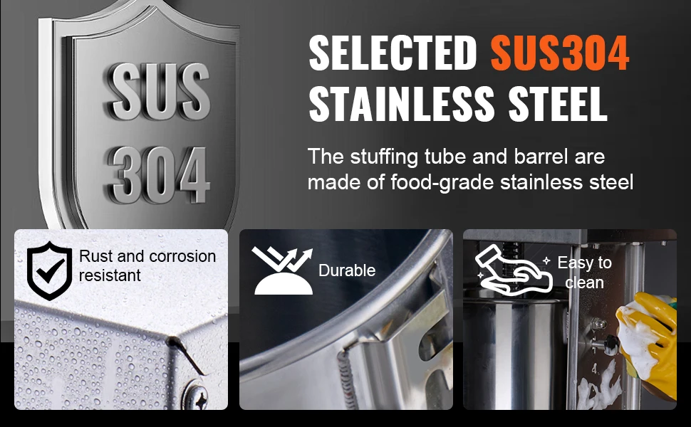 SucceBuy Electric Sausage Stuffer Vertical Meat Stuffer Speed Control Foot Pedal Made of 304 Stainless Steel 5 Stuffing Tubes