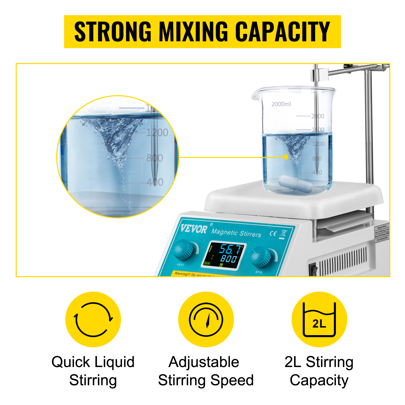 SucceBuy 2/5L Magnetic Stirrer Hot Plate Drink Agitator Vortex Mixer Shaker W/ Stir Bar Digital Display Portable Blender for Lab