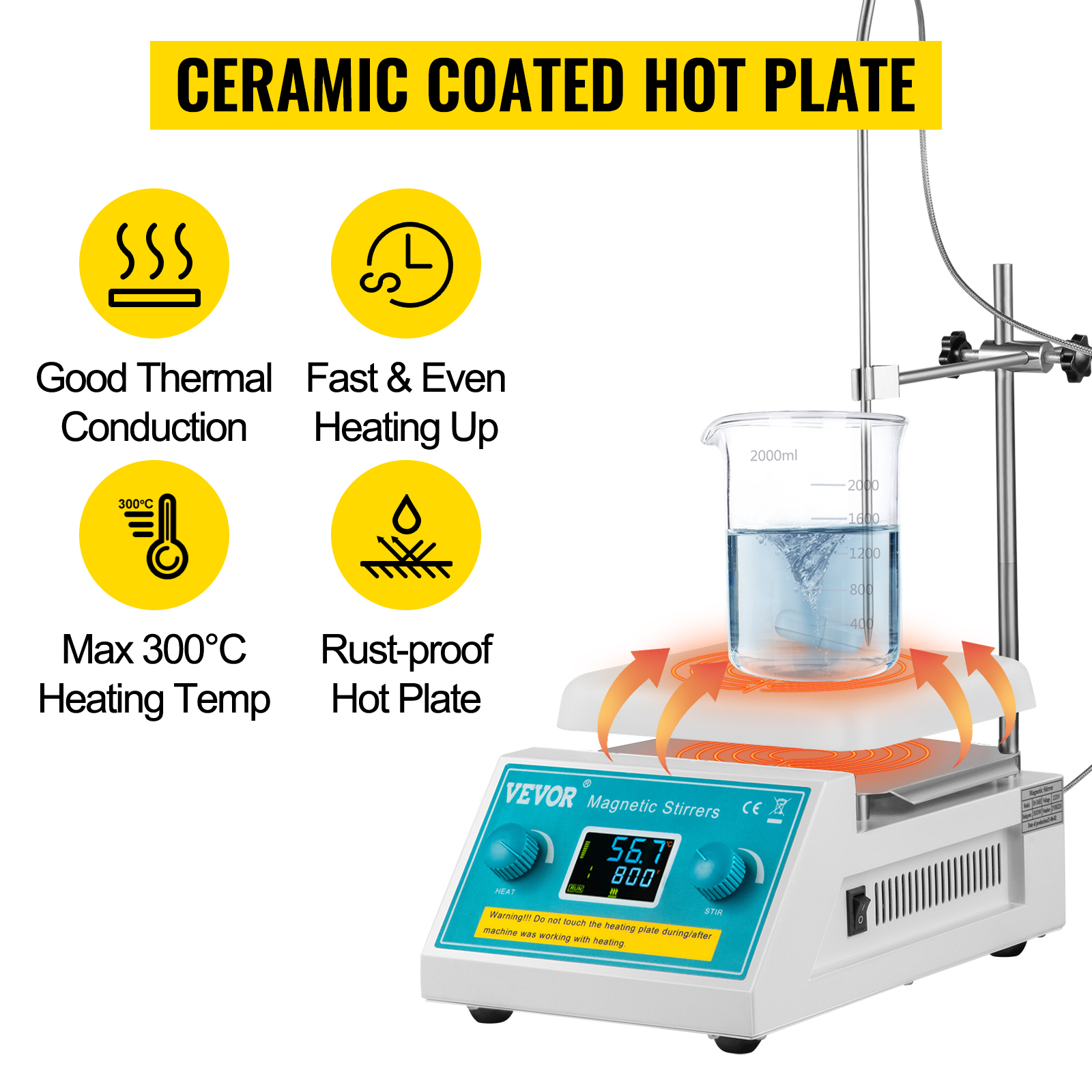 SucceBuy 2/5L Magnetic Stirrer Hot Plate Drink Agitator Vortex Mixer Shaker W/ Stir Bar Digital Display Portable Blender for Lab