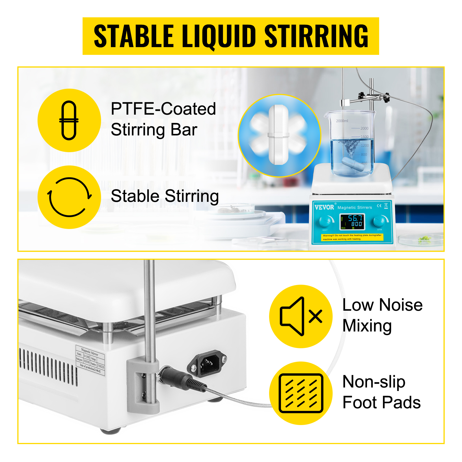 SucceBuy 2/5L Magnetic Stirrer Hot Plate Drink Agitator Vortex Mixer Shaker W/ Stir Bar Digital Display Portable Blender for Lab