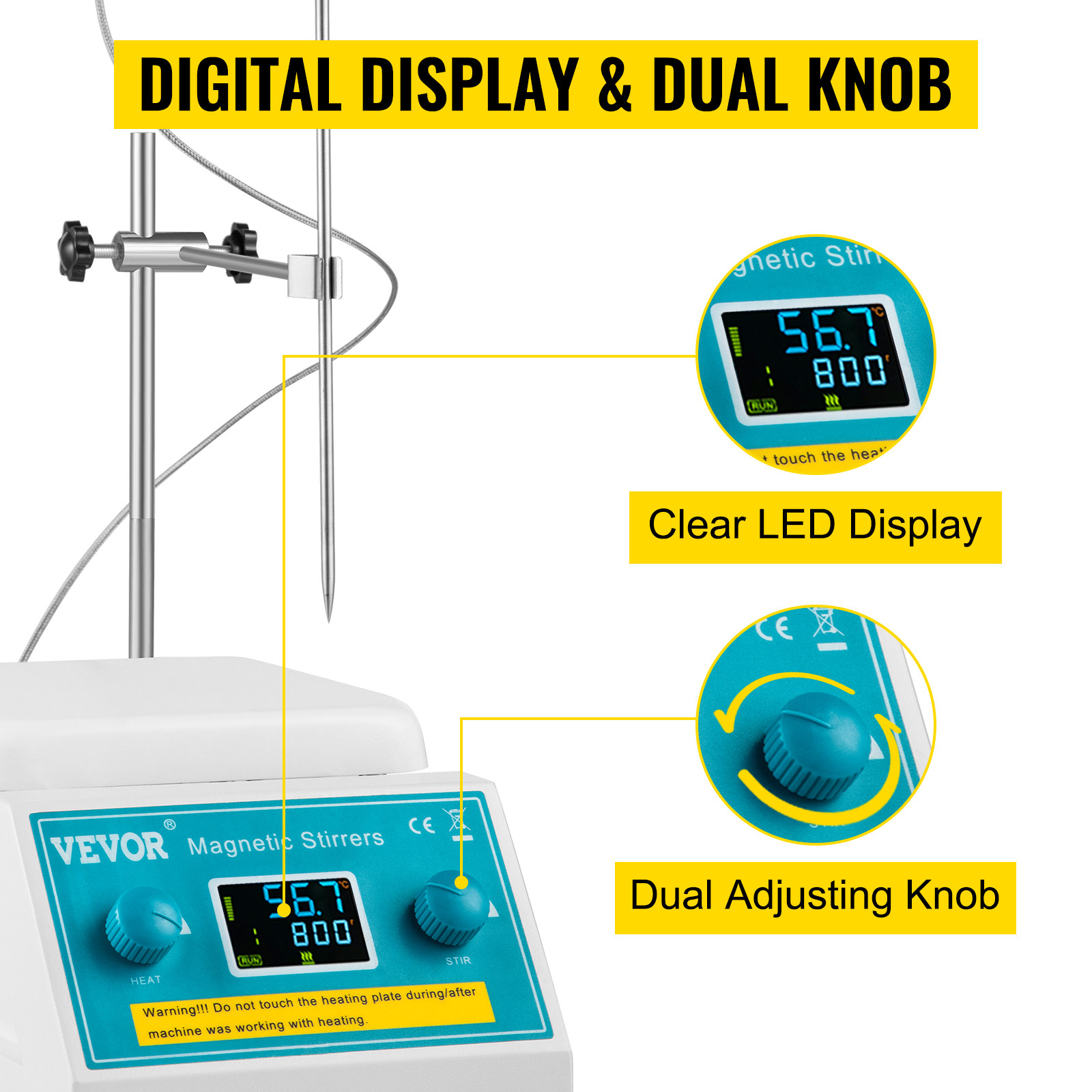 SucceBuy 2/5L Magnetic Stirrer Hot Plate Drink Agitator Vortex Mixer Shaker W/ Stir Bar Digital Display Portable Blender for Lab