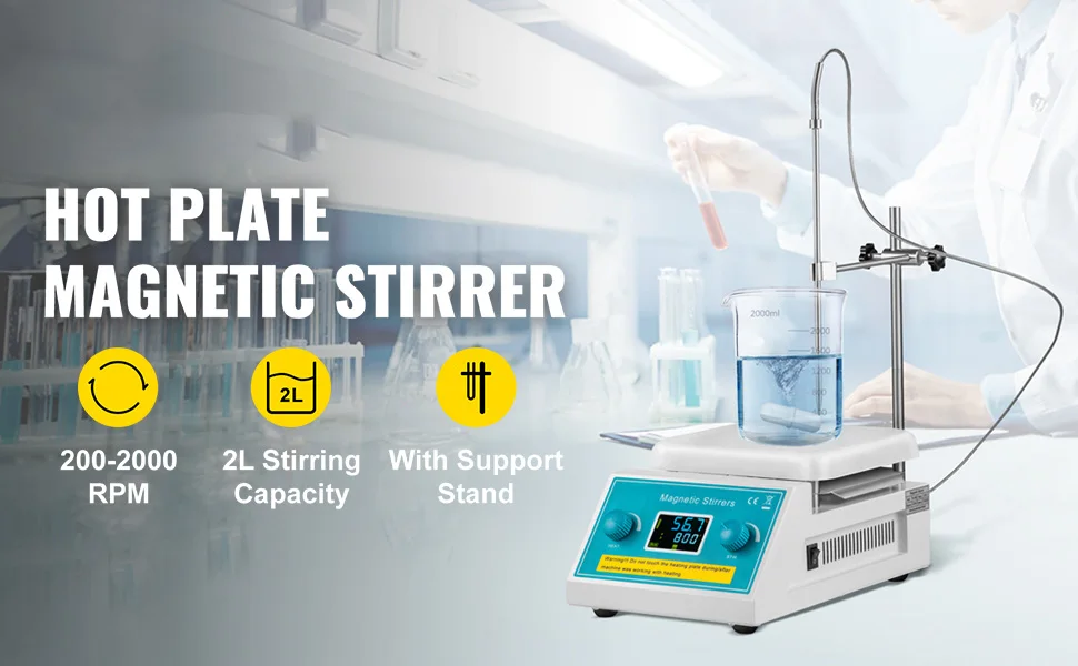 SucceBuy 2/5L Magnetic Stirrer Hot Plate Drink Agitator Vortex Mixer Shaker W/ Stir Bar Digital Display Portable Blender for Lab
