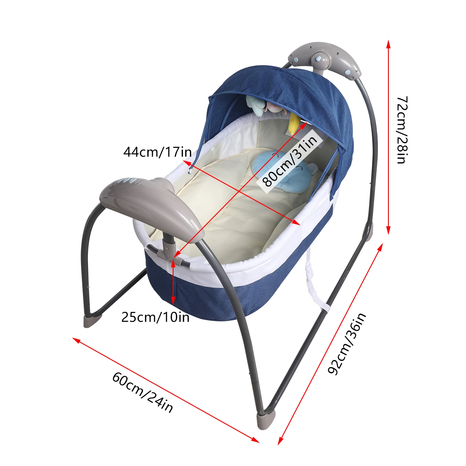 Baby Cot 3-Speed Auto Swing Electric Baby Swing Baby Bouncer Baby Lounger Cradle up to 18KG with Music