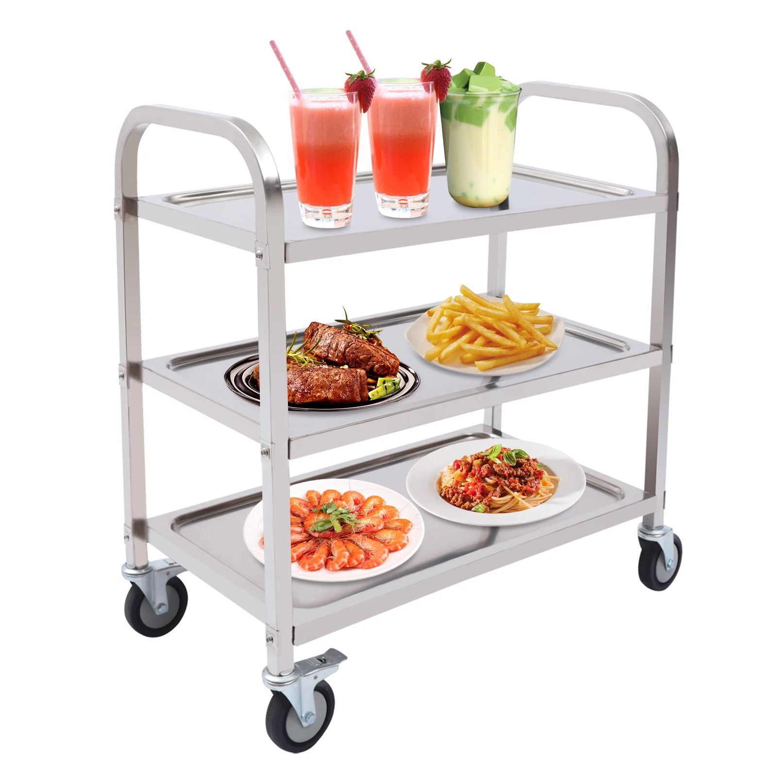 Stainless Steel Kitchen Serving Cart 3 Tiers 85x45x90cm with 4 Universal Wheels Restaurant Trolley for Storage And Organization
