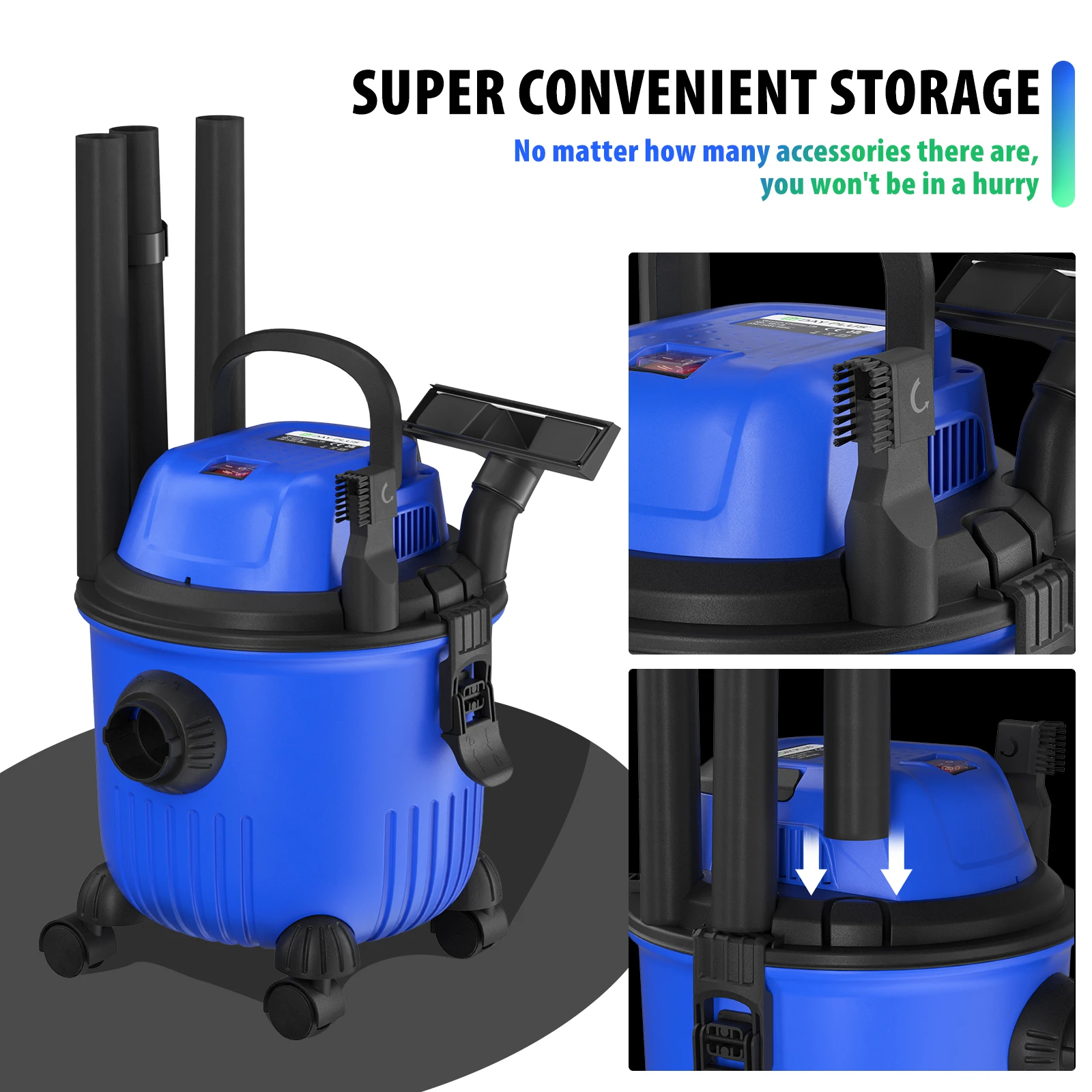 1800W Wet And Dry Vacuum Cleaner 15L Tank 3-in-1 Cleaning Vacuum Blow Function Electric 2m Cord for Home Car Dust Collection