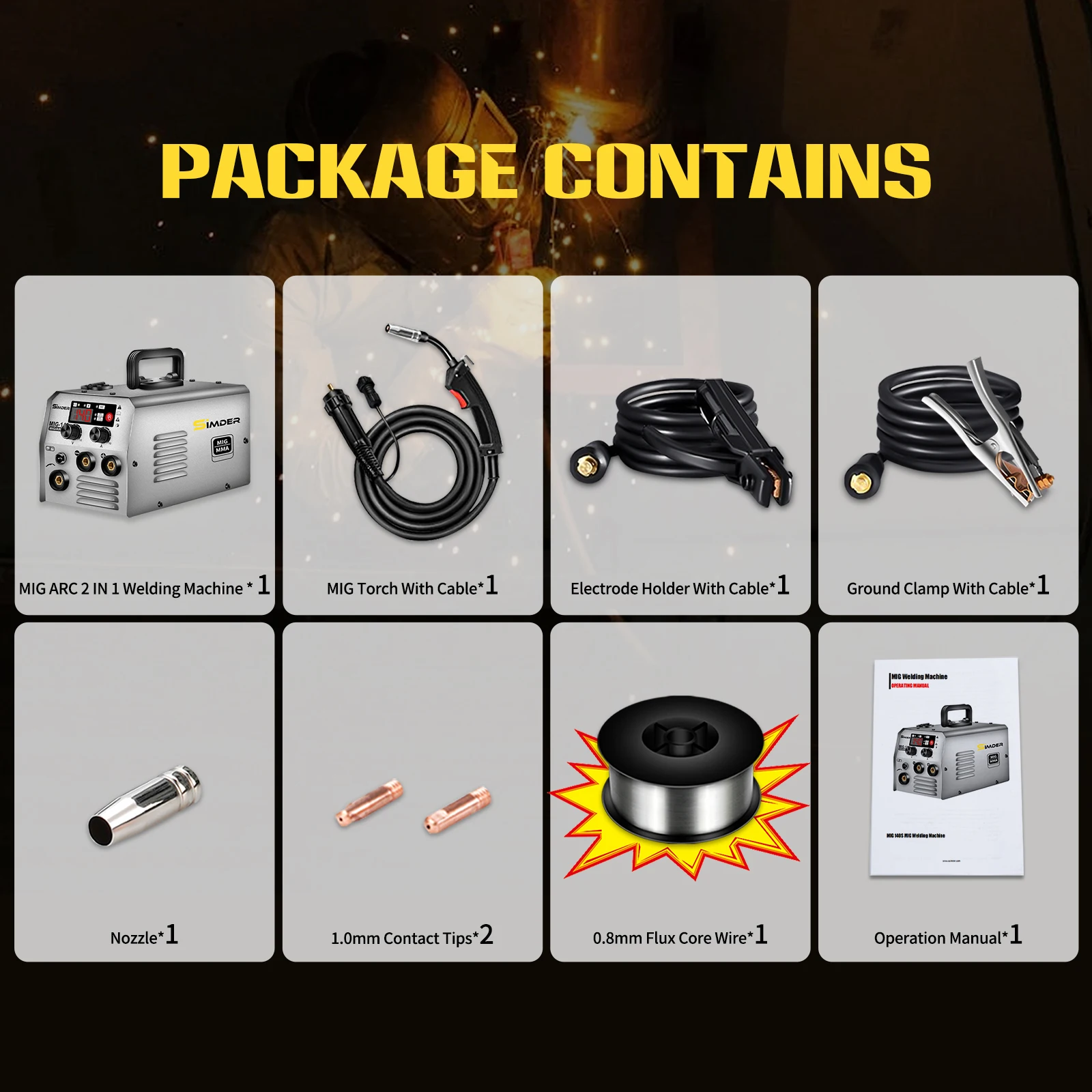 SSIMDER MIG Welder Gasless MIG MMA 2 in 1 Welding Machine Flux Core Welder  140Amp IGBT Inverter Welder MIG No Gas