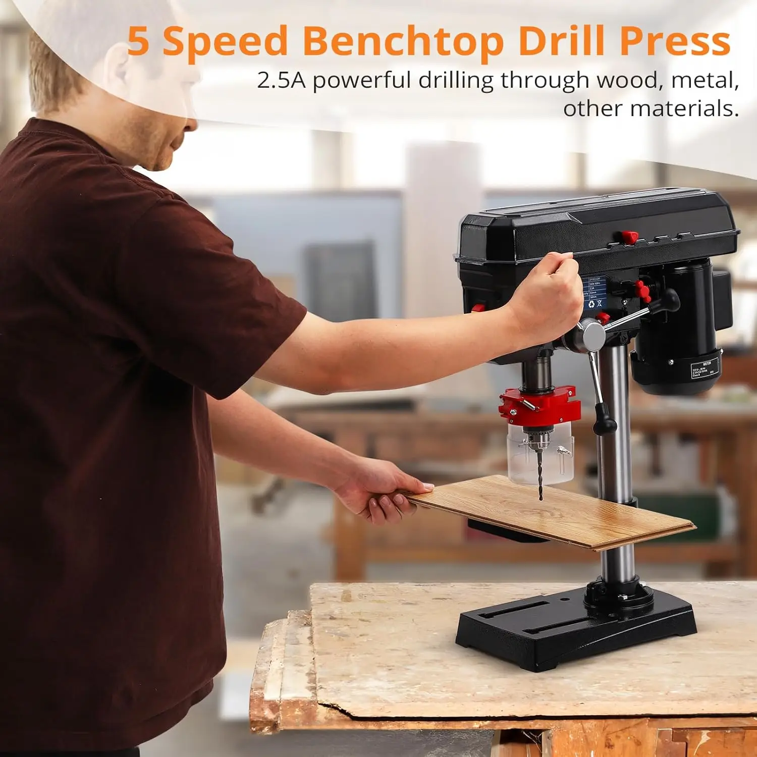 Benchtop Drill Press Benchtop Drill Machine 5 Speed Adjustable 8 Inch Swing Distance 0-45° Tiltling Tabletop Drilling Machine