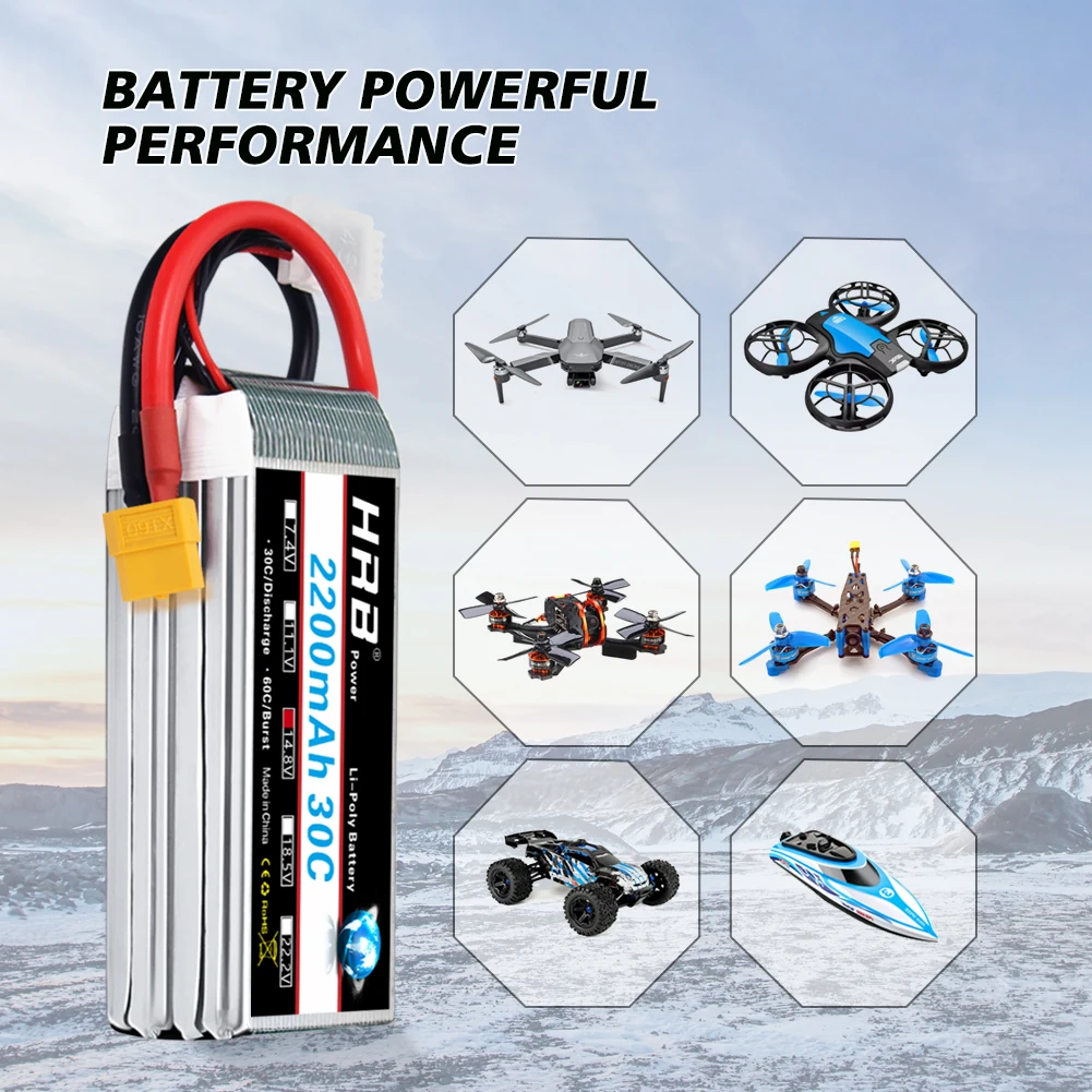 HRB 4S 2200mah Lipo Battery 14.8v RC Battery 30C with XT60 Connector 105*34*32mm for UVA Fpv Drones Airplane RC Truck RC Car