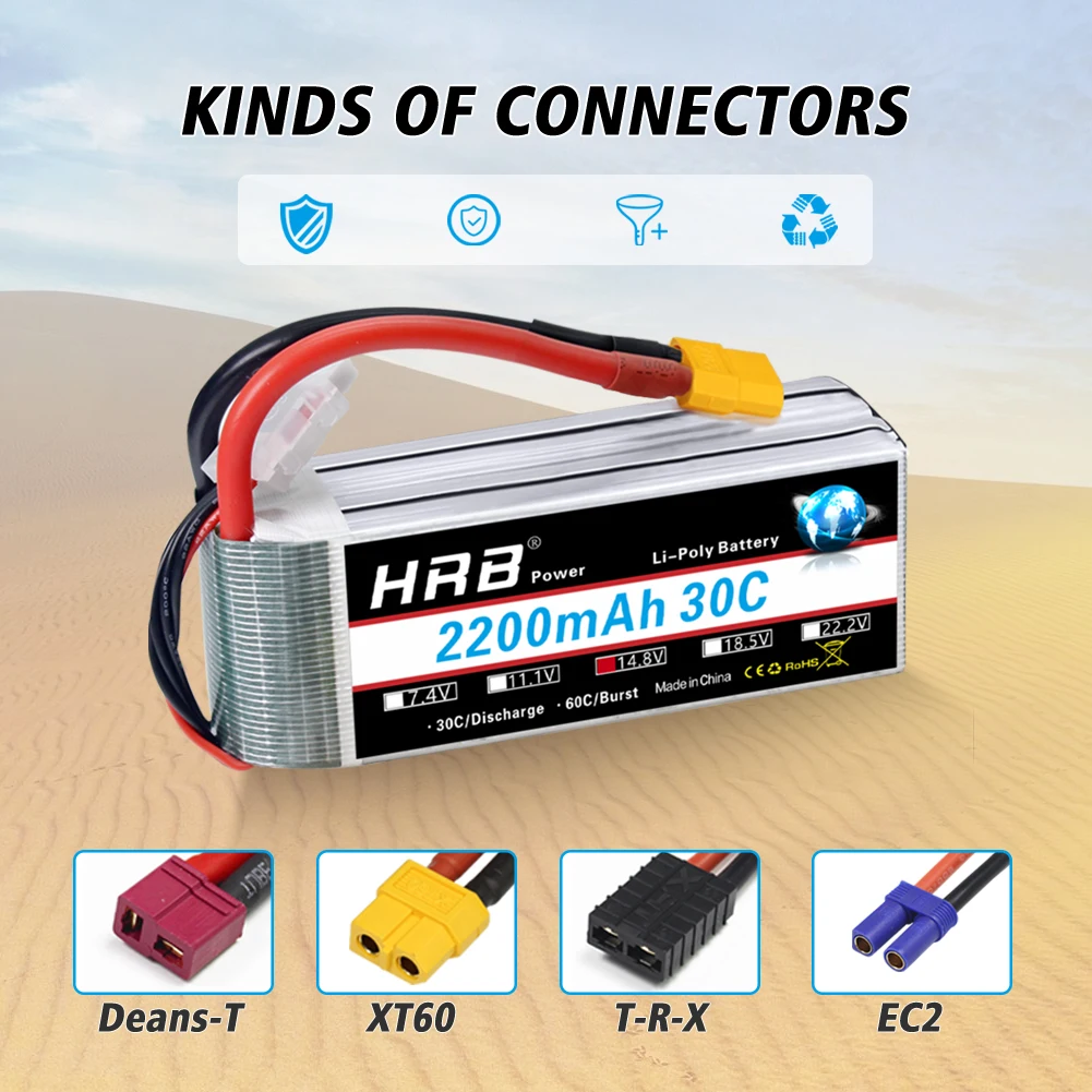 HRB 4S 2200mah Lipo Battery 14.8v RC Battery 30C with XT60 Connector 105*34*32mm for UVA Fpv Drones Airplane RC Truck RC Car