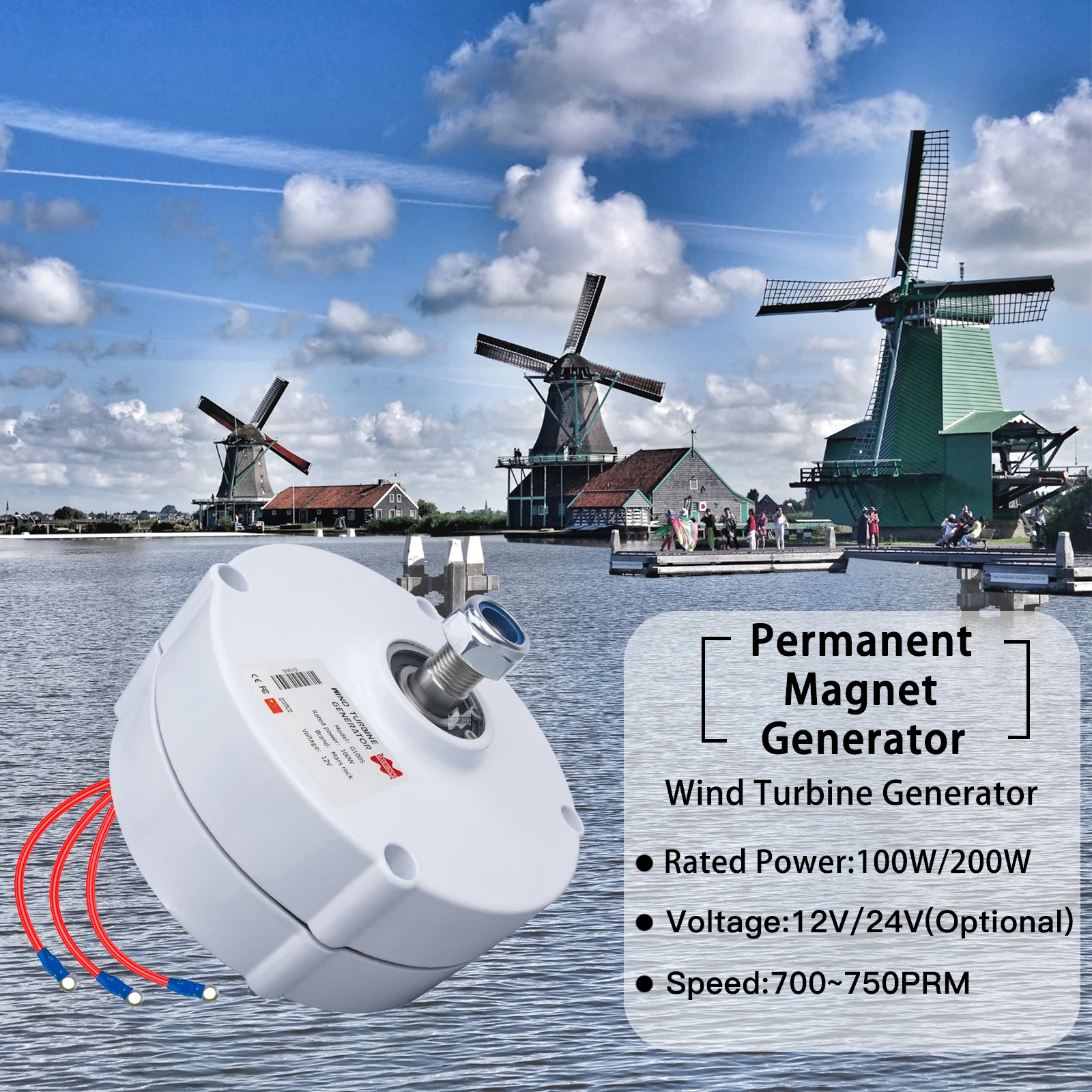100W 12V Low RPM NdFeb PMG Rare Earth Permanent Magnet Generator for DIY Horizontal Wind Turbine Generator Windmil