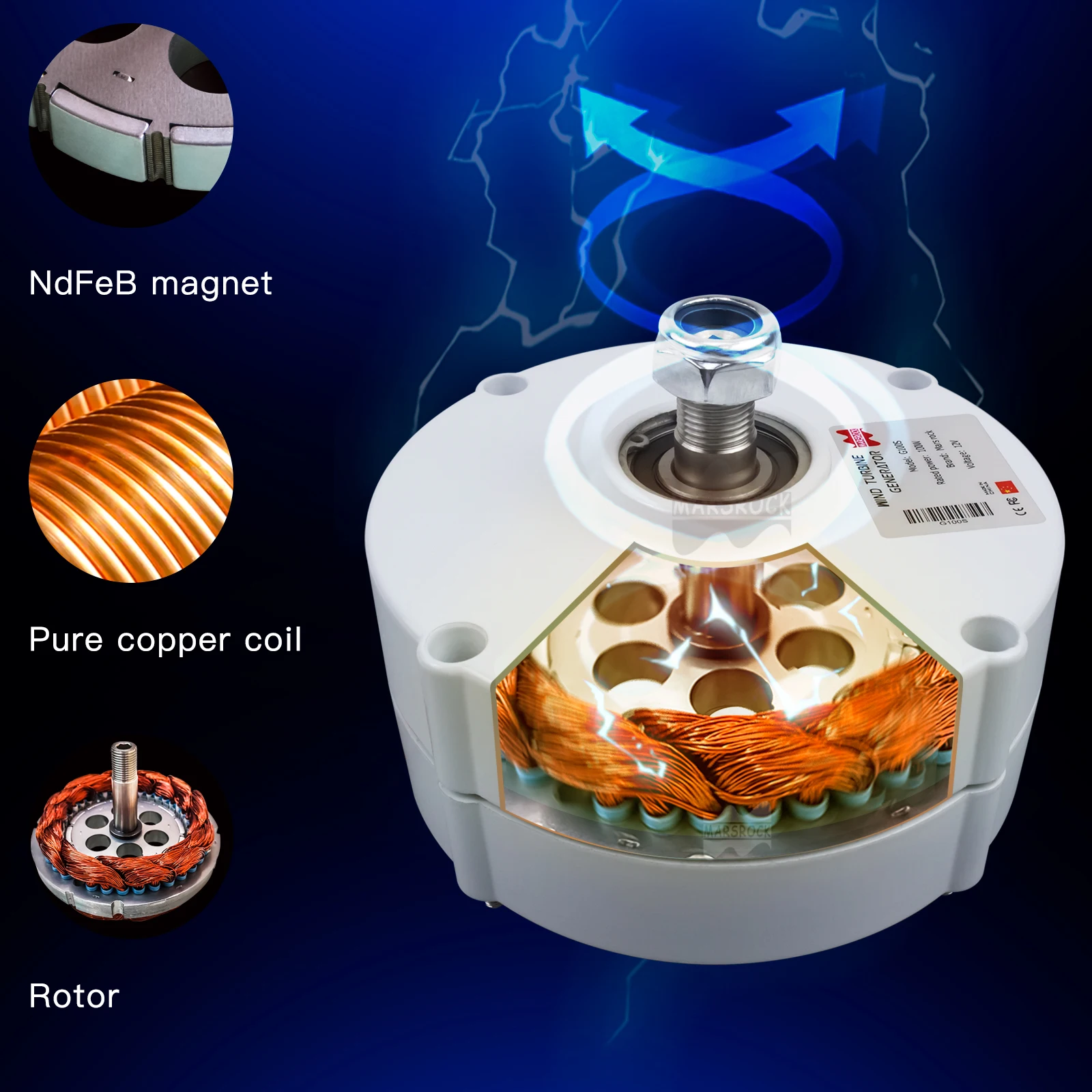 100W 12V Low RPM NdFeb PMG Rare Earth Permanent Magnet Generator for DIY Horizontal Wind Turbine Generator Windmil
