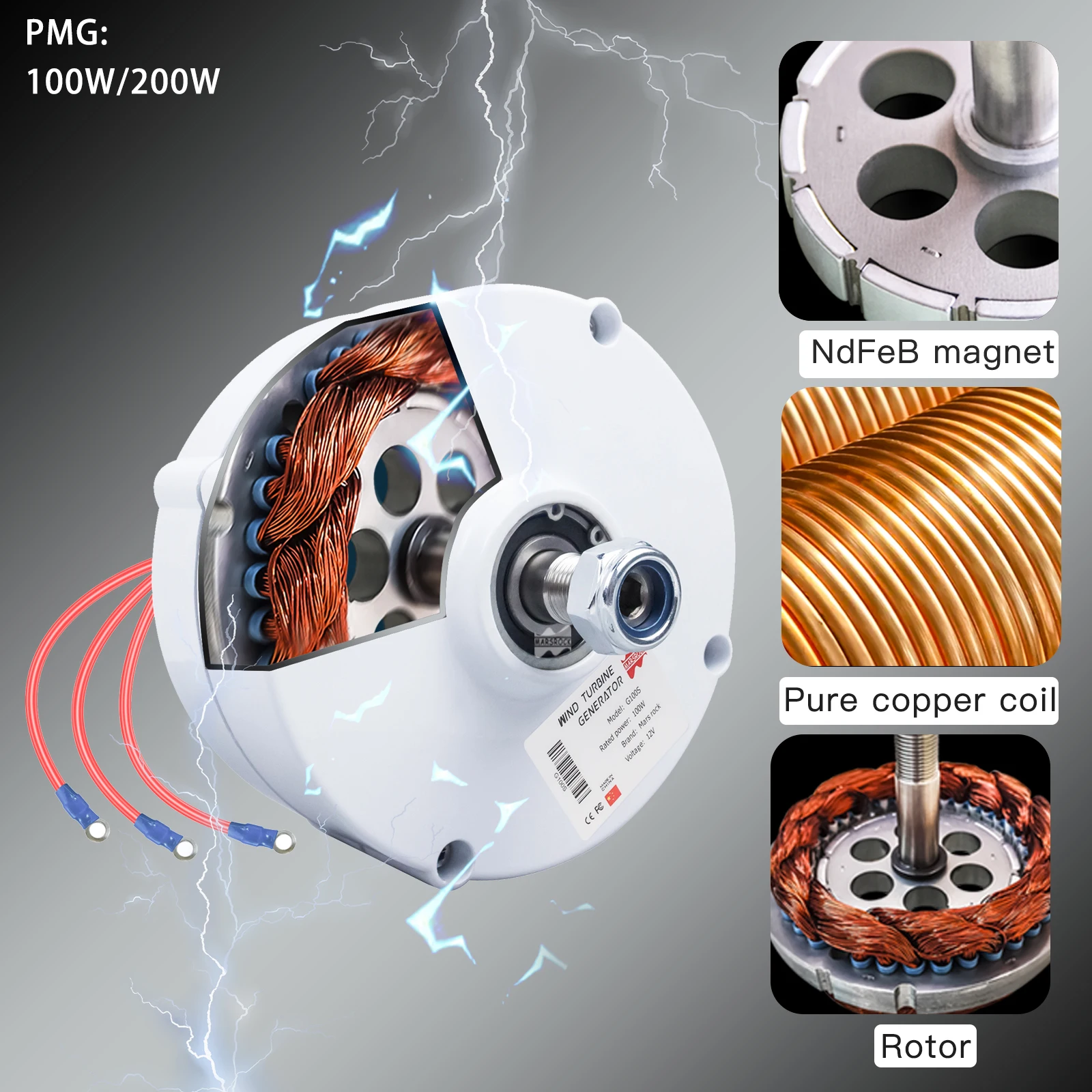 100W 12V Low RPM NdFeb PMG Rare Earth Permanent Magnet Generator for DIY Horizontal Wind Turbine Generator Windmil