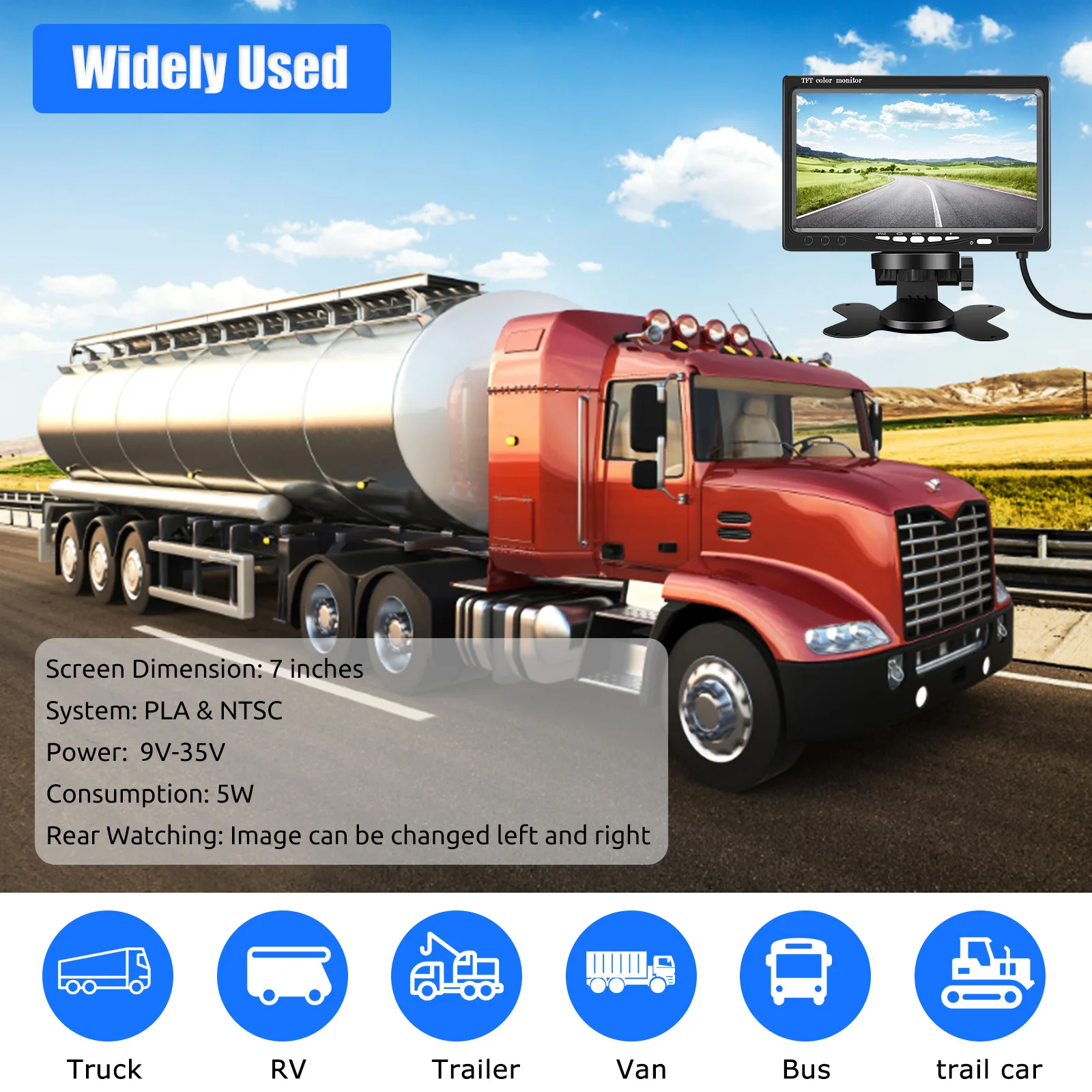 ESSGOO 7" TFT LCD Monitor +Rear View Camera 3rd Brake Light For Mercedes-benz Sprinter W906 Volkswagen Crafter Caravelle T5/T6