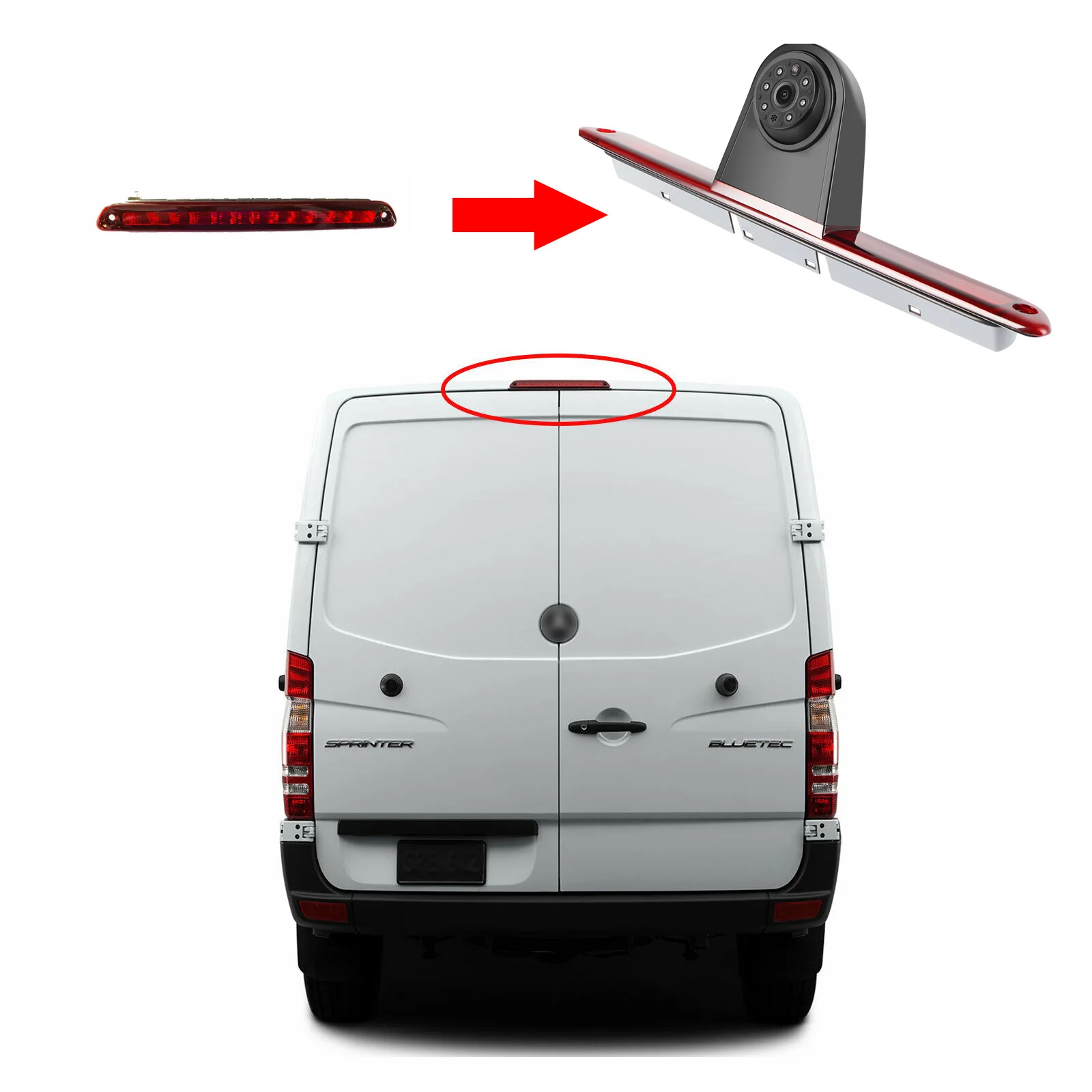 ESSGOO 7" TFT LCD Monitor +Rear View Camera 3rd Brake Light For Mercedes-benz Sprinter W906 Volkswagen Crafter Caravelle T5/T6