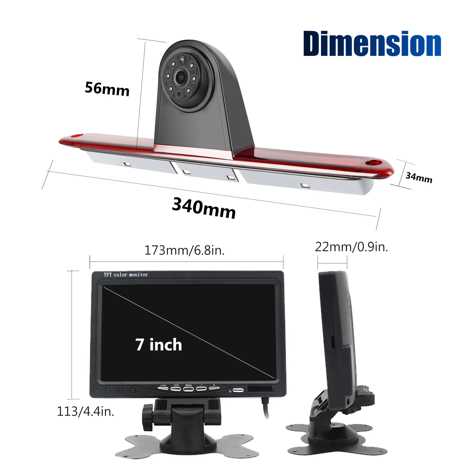 ESSGOO 7" TFT LCD Monitor +Rear View Camera 3rd Brake Light For Mercedes-benz Sprinter W906 Volkswagen Crafter Caravelle T5/T6