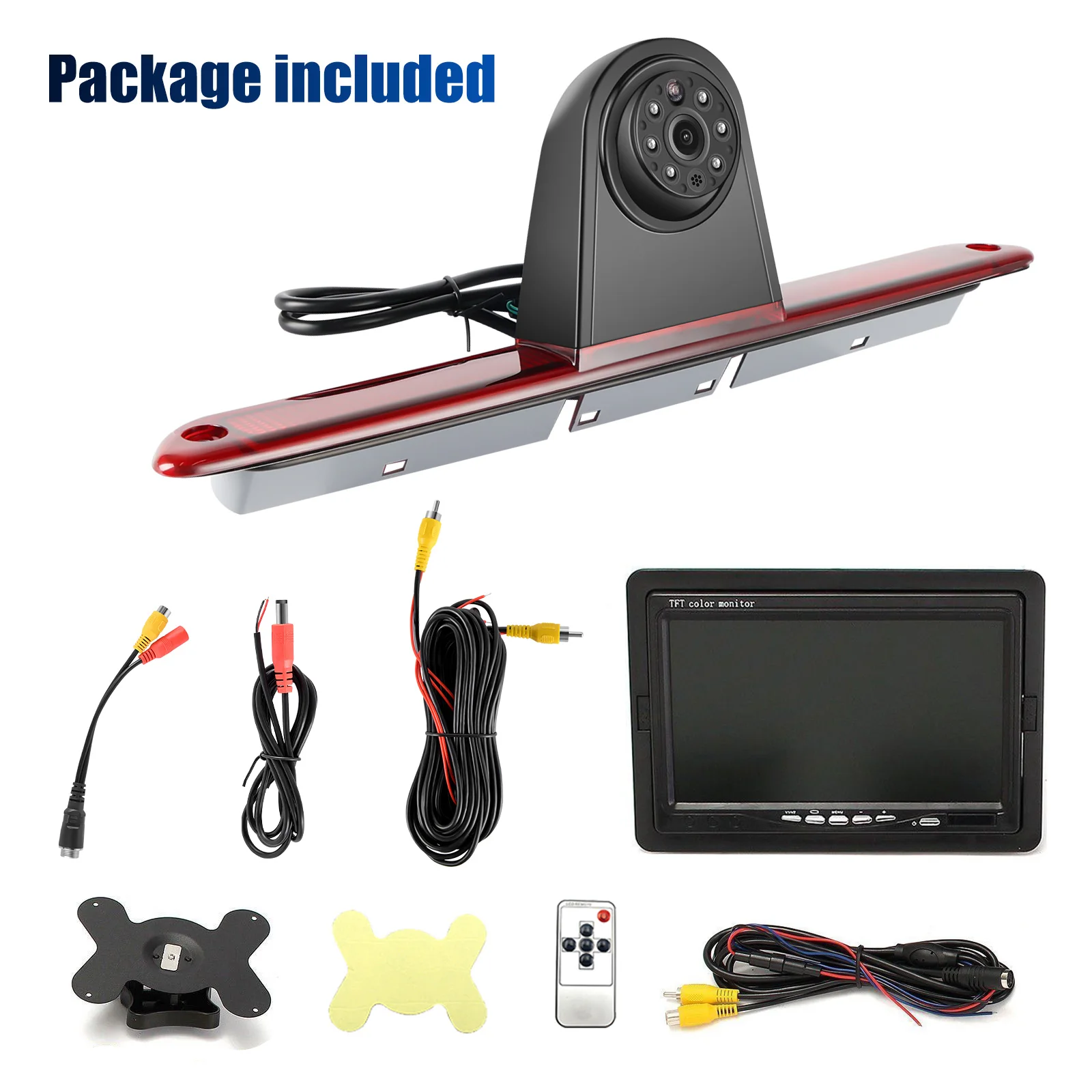 ESSGOO 7" TFT LCD Monitor +Rear View Camera 3rd Brake Light For Mercedes-benz Sprinter W906 Volkswagen Crafter Caravelle T5/T6