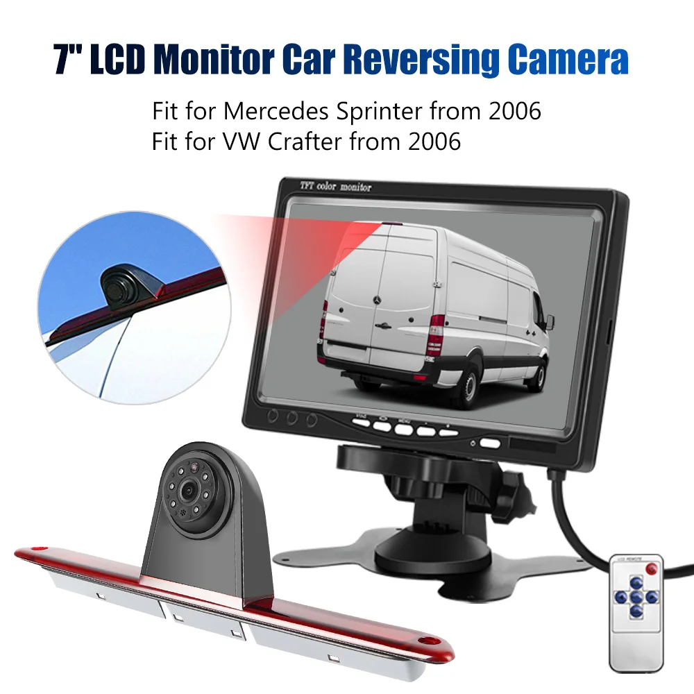 ESSGOO 7" TFT LCD Monitor +Rear View Camera 3rd Brake Light For Mercedes-benz Sprinter W906 Volkswagen Crafter Caravelle T5/T6