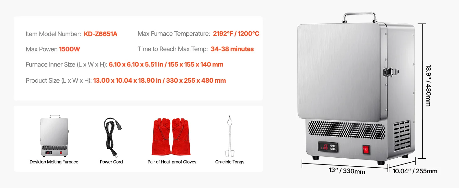 SucceBuy 1500W Electric Melting Furnace Max Temperature 2192℉ Stainless Steel Metal Clay DIY Metal Tempering Glazing on Pottery
