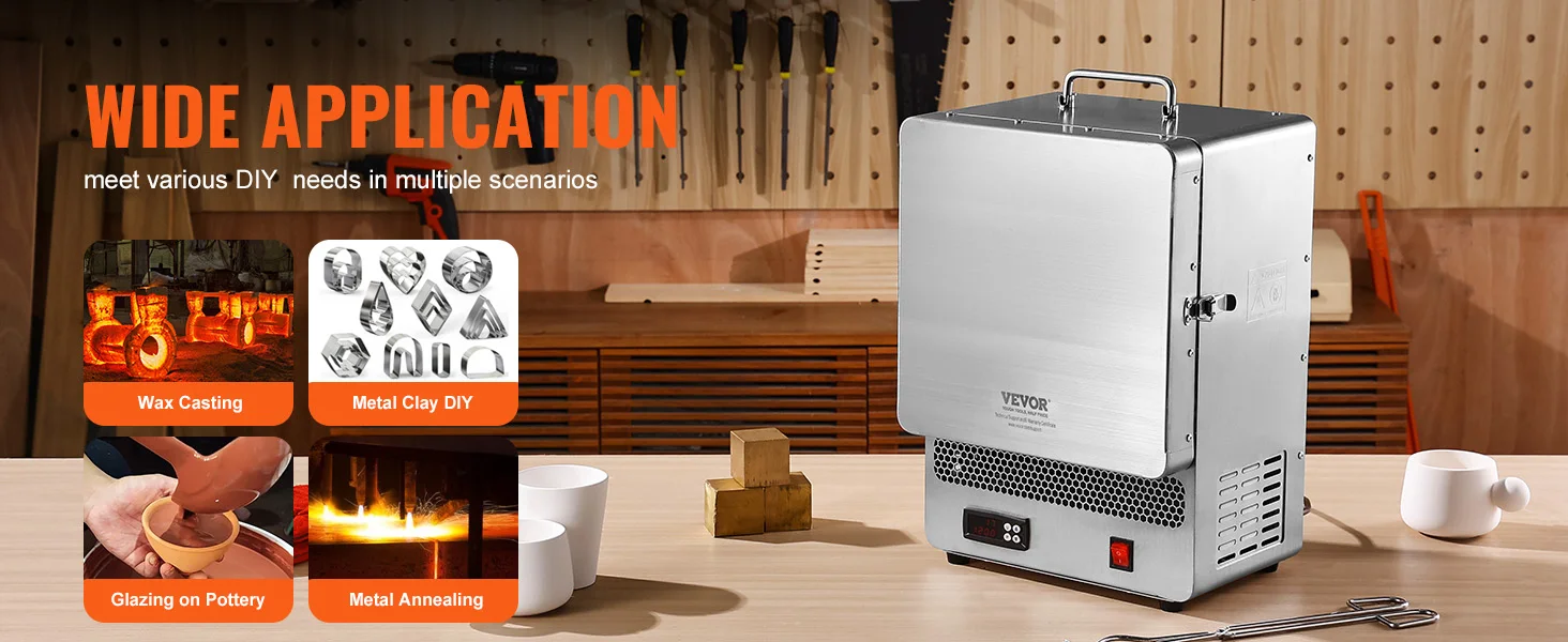 SucceBuy 1500W Electric Melting Furnace Max Temperature 2192℉ Stainless Steel Metal Clay DIY Metal Tempering Glazing on Pottery