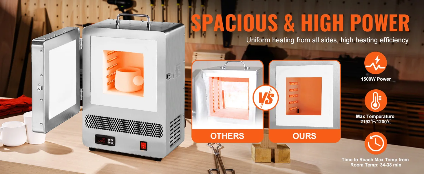SucceBuy 1500W Electric Melting Furnace Max Temperature 2192℉ Stainless Steel Metal Clay DIY Metal Tempering Glazing on Pottery