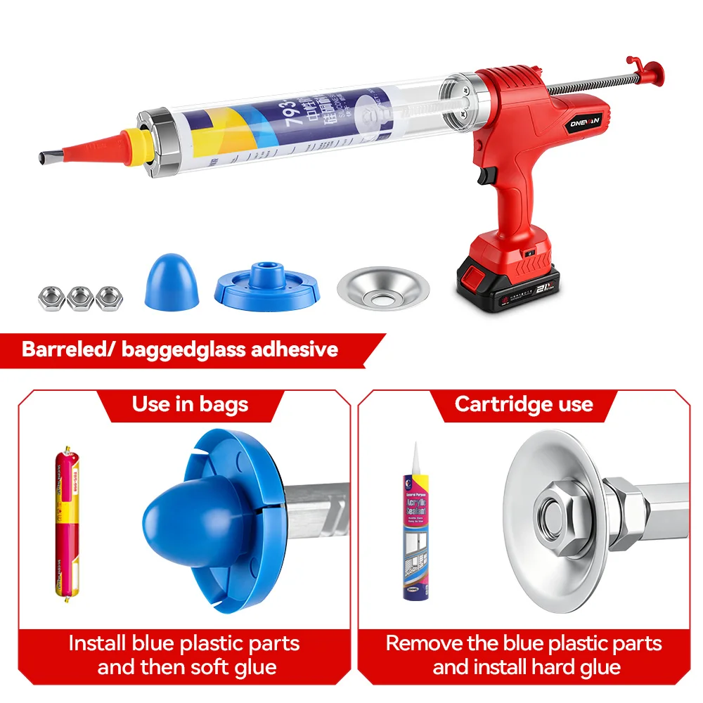 ONEVAN 50MM Electric Glass Gun 14 Nozzles Cordless Caulking Glass Gun Houeshold Gap Filling Power Tools For Makita Battery Pin