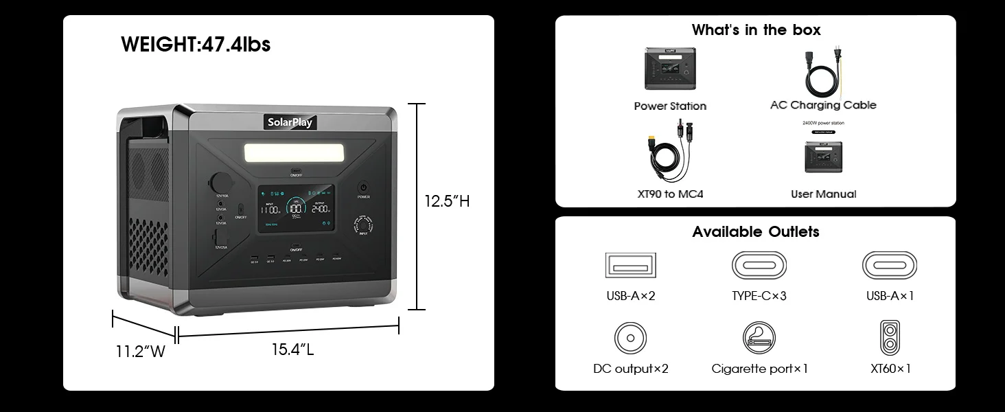 SOLARPLAY Mobile Power 220v 2400w Portable Power Station 2160WH Camping Supplies Auxiliary Battery Lifepo4 For Camping Outdoor